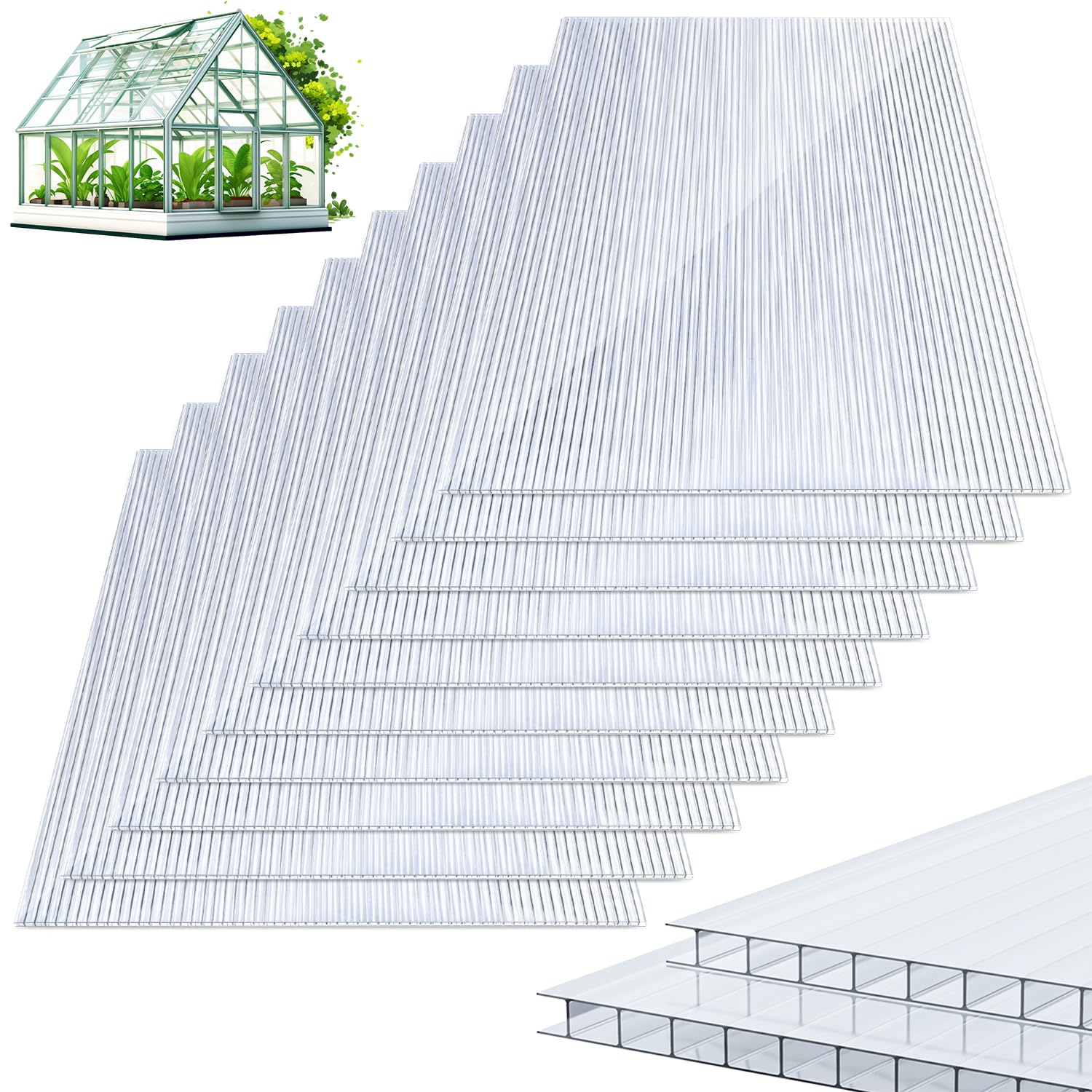Herrselsam Lot de 15 plaques alvéolaires en Polycarbonate de 8 mm - Double Plaque alvéolaire