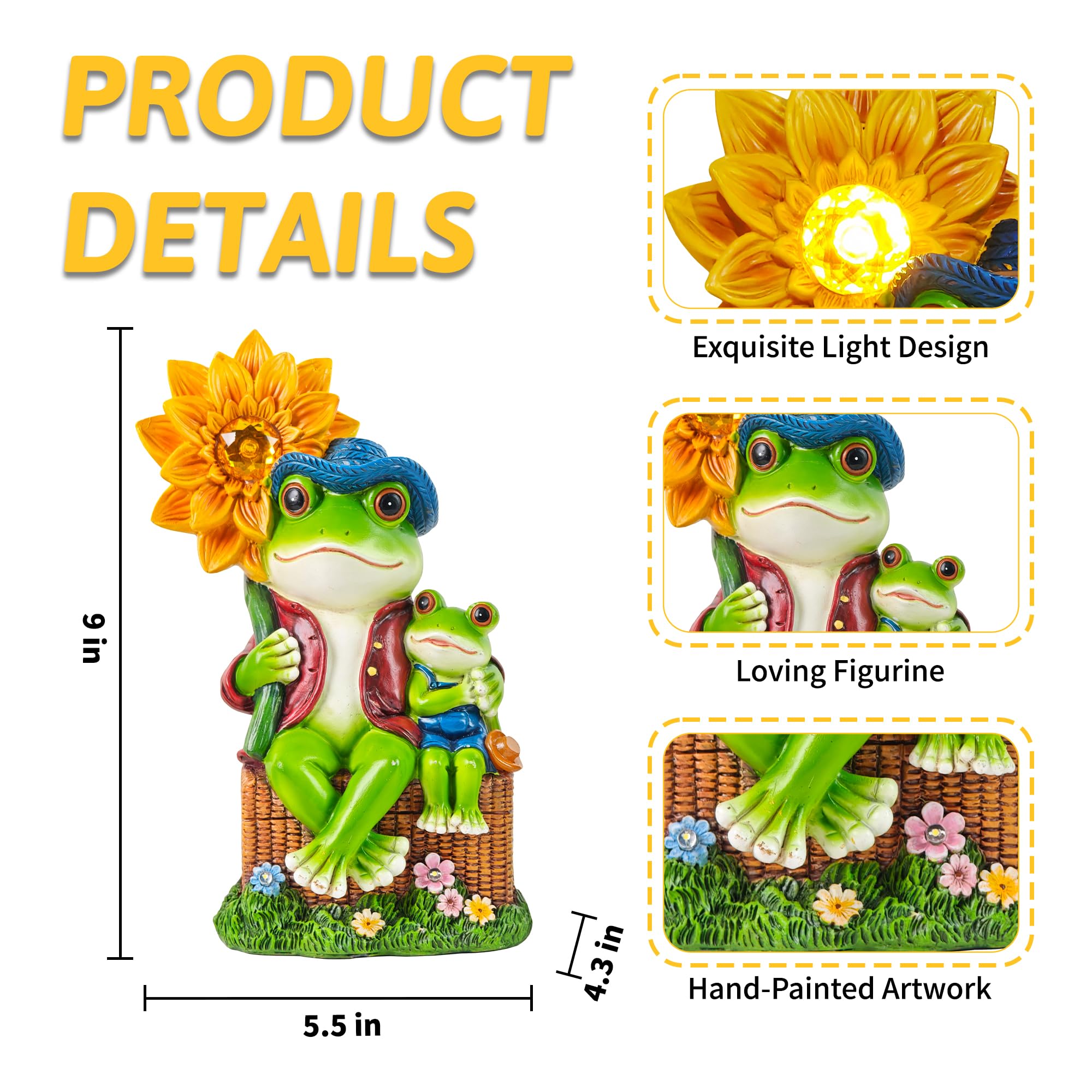 Condition photo showing New/Like New for outdoor frog garden decor: 9'' yard decoration with sunflower light funny solar frog gifts for women mother's day housewarming gift