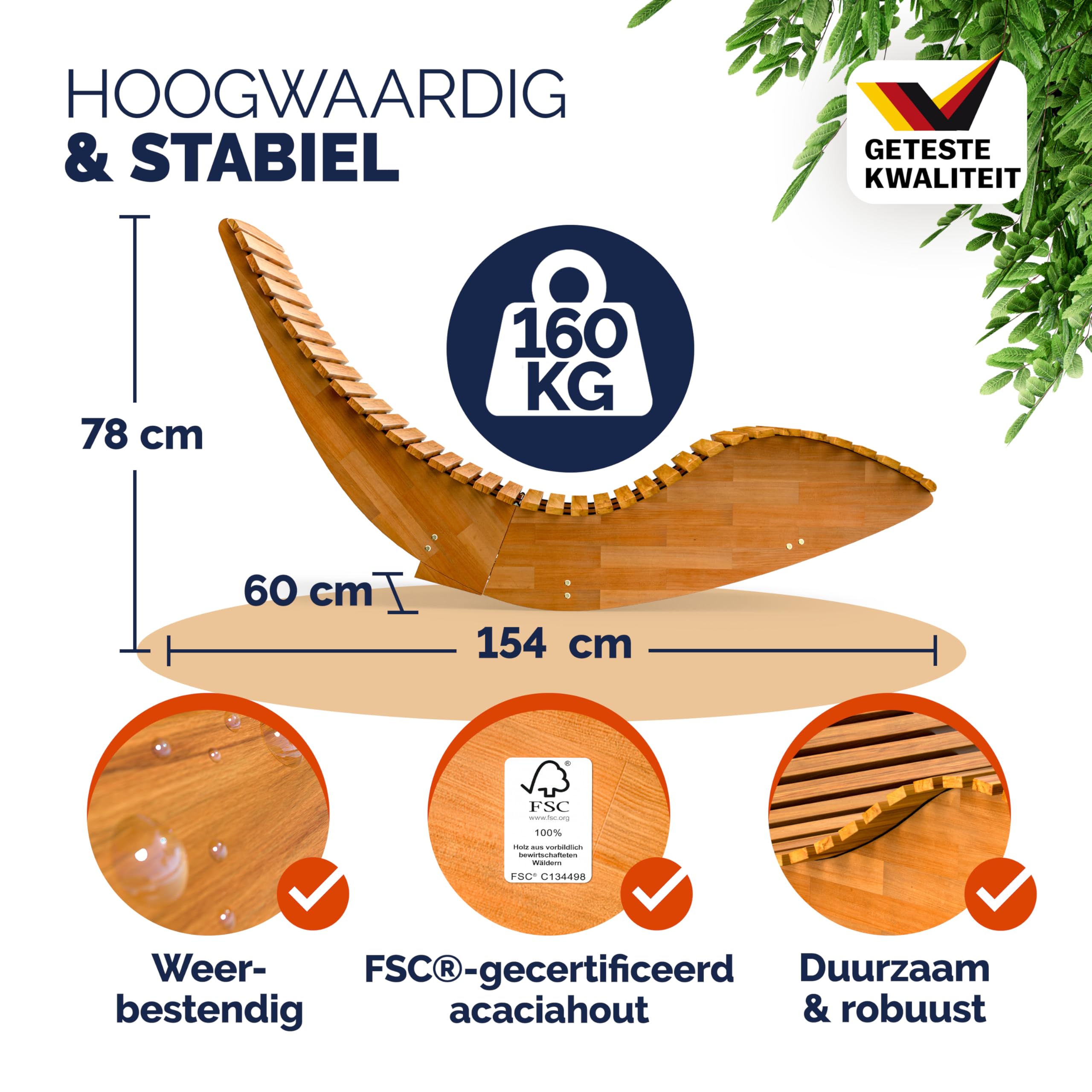 Giogio Casaria Ligstoel Acaciahout - Opvouwbaar tot 160kg - Groen