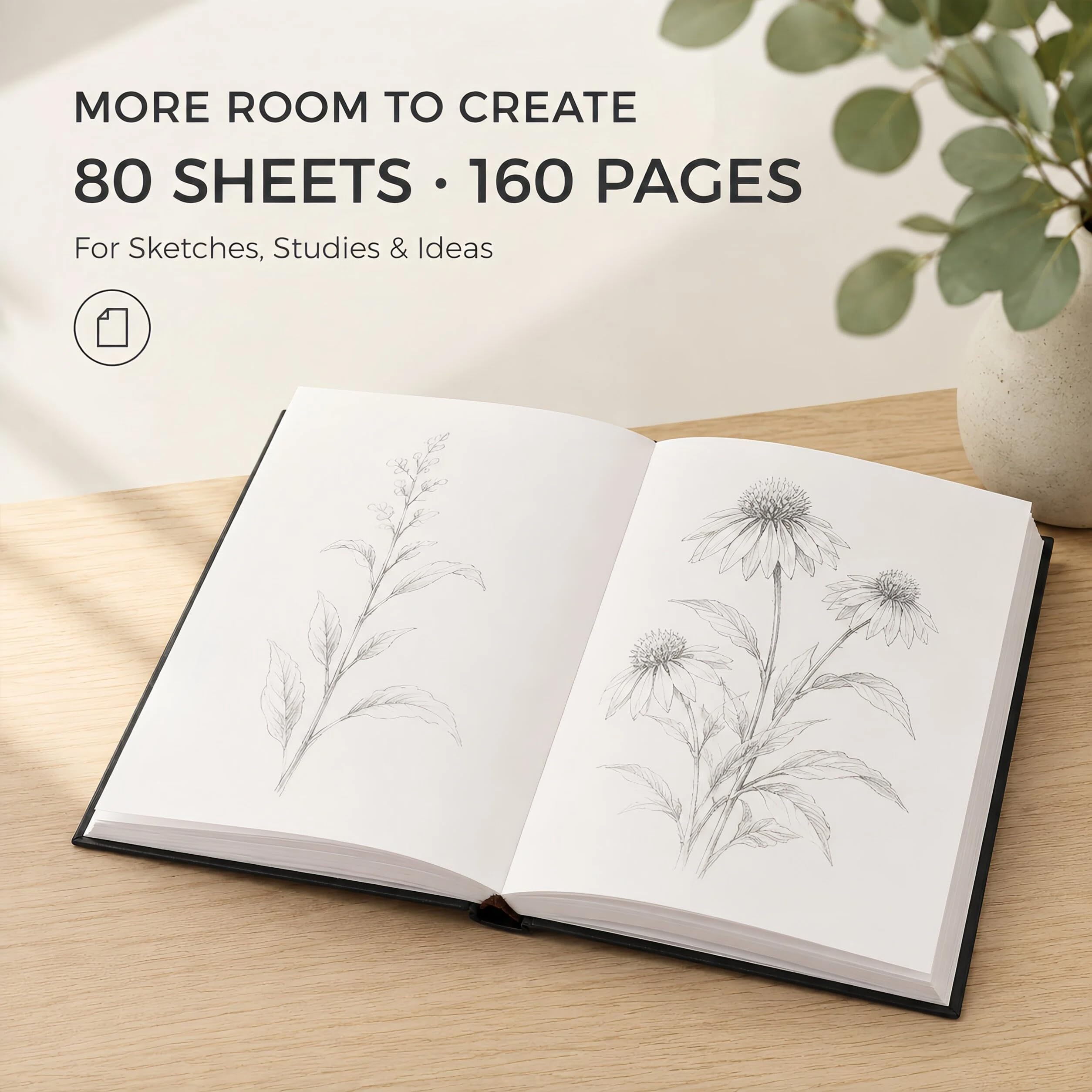 Bloc de dibujo de tapa dura de 8.5 x 5.5 pulgadas para dibujar, 80 hojas, cuaderno de bocetos de marcador de 100 g/m², papel libre de ácidos, encuadernación duradera, a prueba de sangrado, cuaderno de