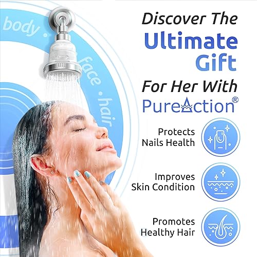 Miniatura 5 de PureAction cabezal de regadera con filtro, filtra cloro, elimina agua dura, evita la sequedad de la piel y el cabello, el mejor cabezal de regadera