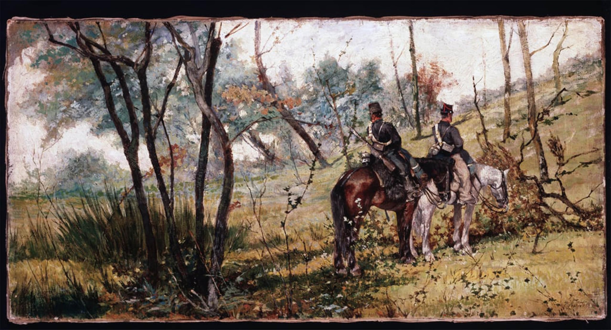 POSTERIIk Famous Modern Artwork Art Mural Two Soldiers Riding Under the Trees Painting by Fattori Oil Paintings Pictures for Home Decor 60x90cm