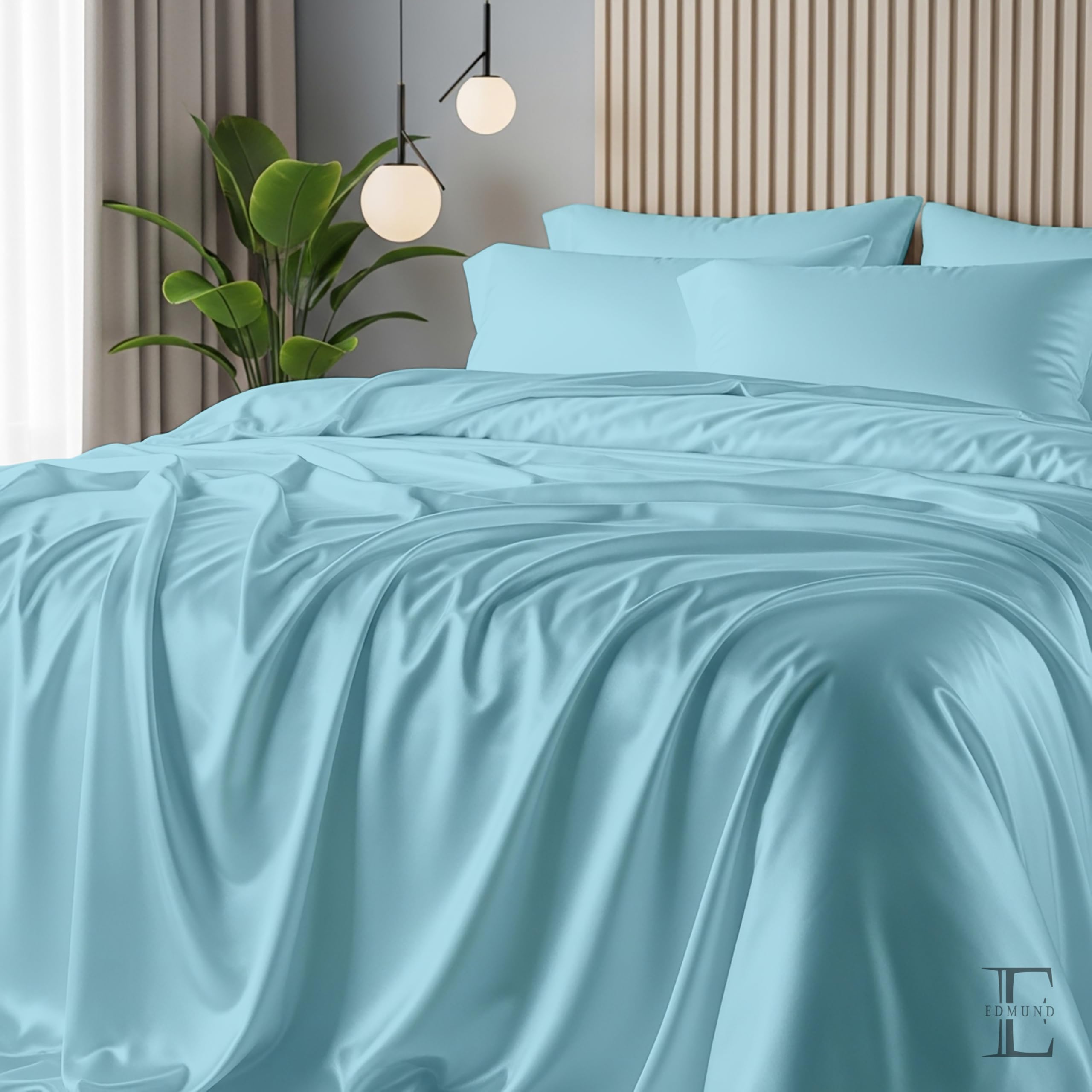 EDMUND - Satin bedsheet Single Bed|Soft and, Best for Couple Gift |Hypoallergenic and Washable bedsheet for Single Bed (60x90 Inches) with 1 Pillow Cover| Dreamy Blue 3
