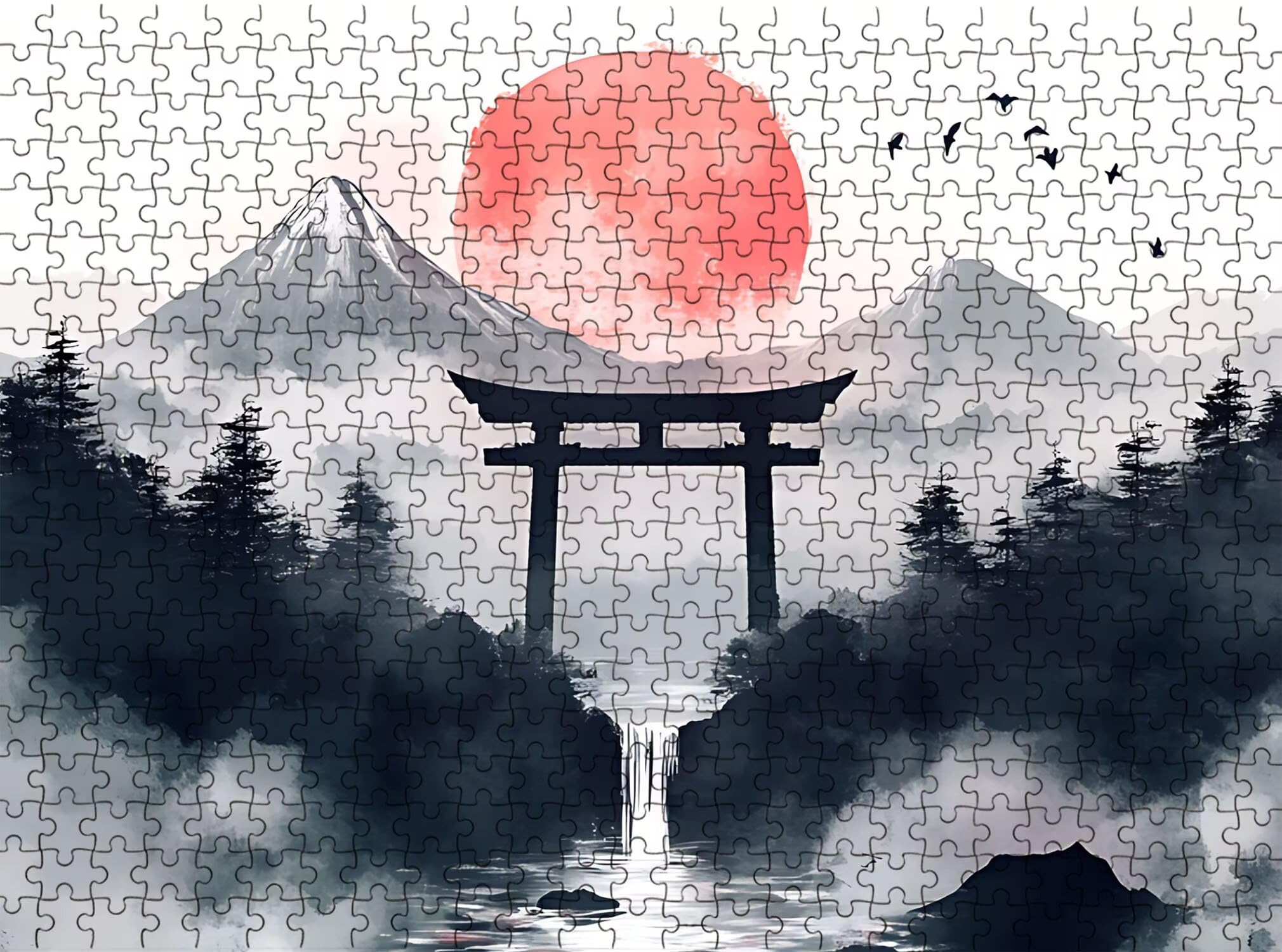 Japonia Krajobraz Puzzle 1000 sztuk, Drewniane Rodzinne Gra Planszowa - Puzzle Dla Dorosłych Dla Całej Rodziny, Puzzle Edukacyjne DIY i Antystresowe - z mapą referencyjną, 75 x 50 cm F0-845