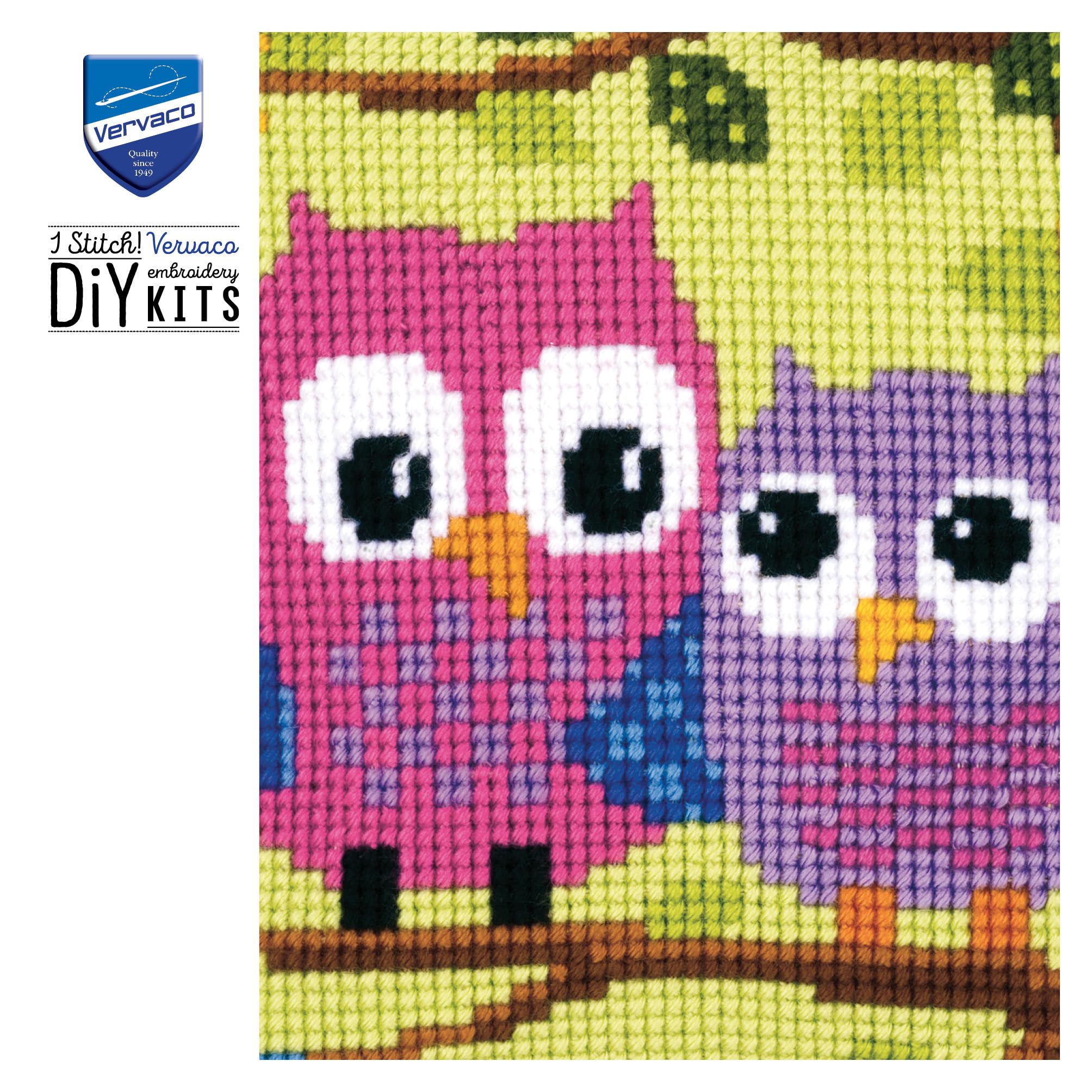 VERVACO Kit Cuscino Punto Croce Gufi su Un Ramo Set Ricamo Principianti Cuscini Gobelin Decorativi ca. 40 x 40 cm Accessori per Lavoretti Creativi DIY Casa Decor Hobby Adulti Cross Stitch