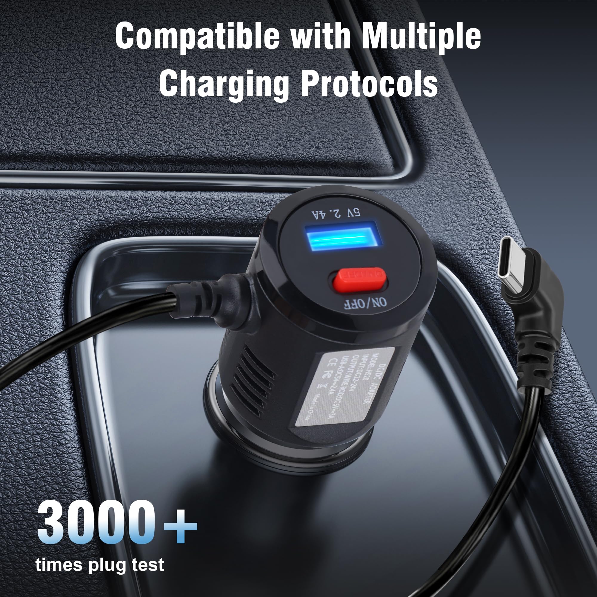 Dashcam-Ladegerät, USB C, Dual-Port-Dashcam-Netzadapter mit Schalter, Typ C, 90 Grad abgewinkelt, Auto-Schnellladekabel für Redtiger/Vantrue/Garmin GPS-Navigator, 30 cm