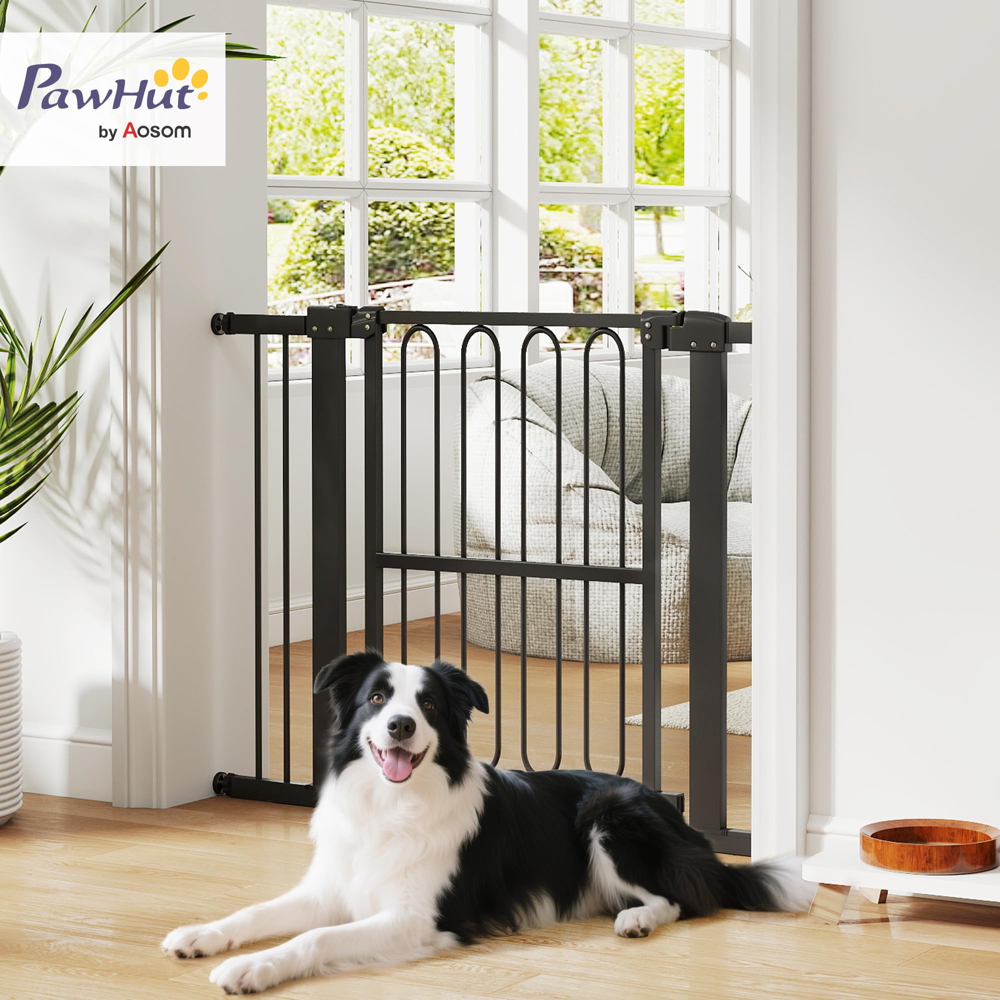 PawHut barrière d'escalier barrière de sécurité de Porte sans perçage 76-104 cm de sécurité en Acier pour Chiens, Animaux domestiques escaliers, Porte, Noir