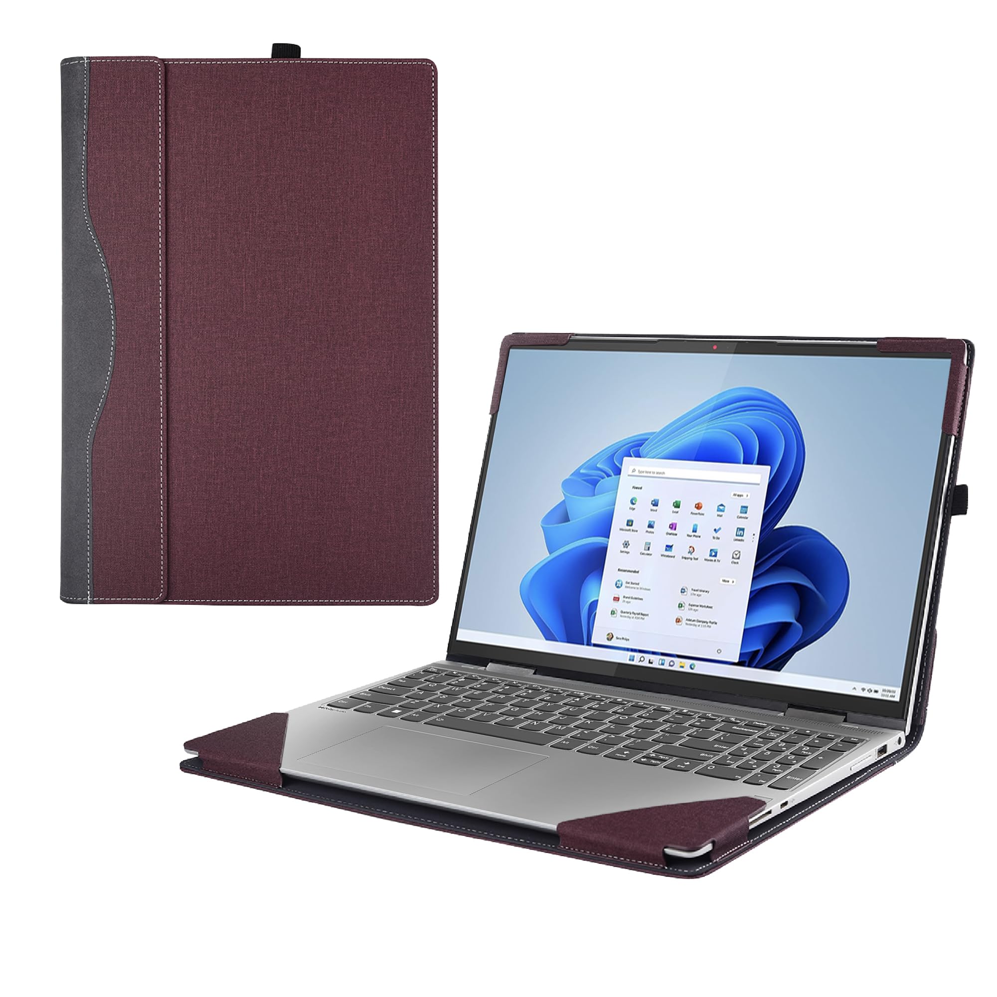 RUNMEIJIA Laptop Cover for Dell Latitude 5450 5440 5430 5420 Series 14 inch 2021?2024 Notebook PC .2-in-1 Detachable PU Leather Notebook Sleeve (Wine red)
