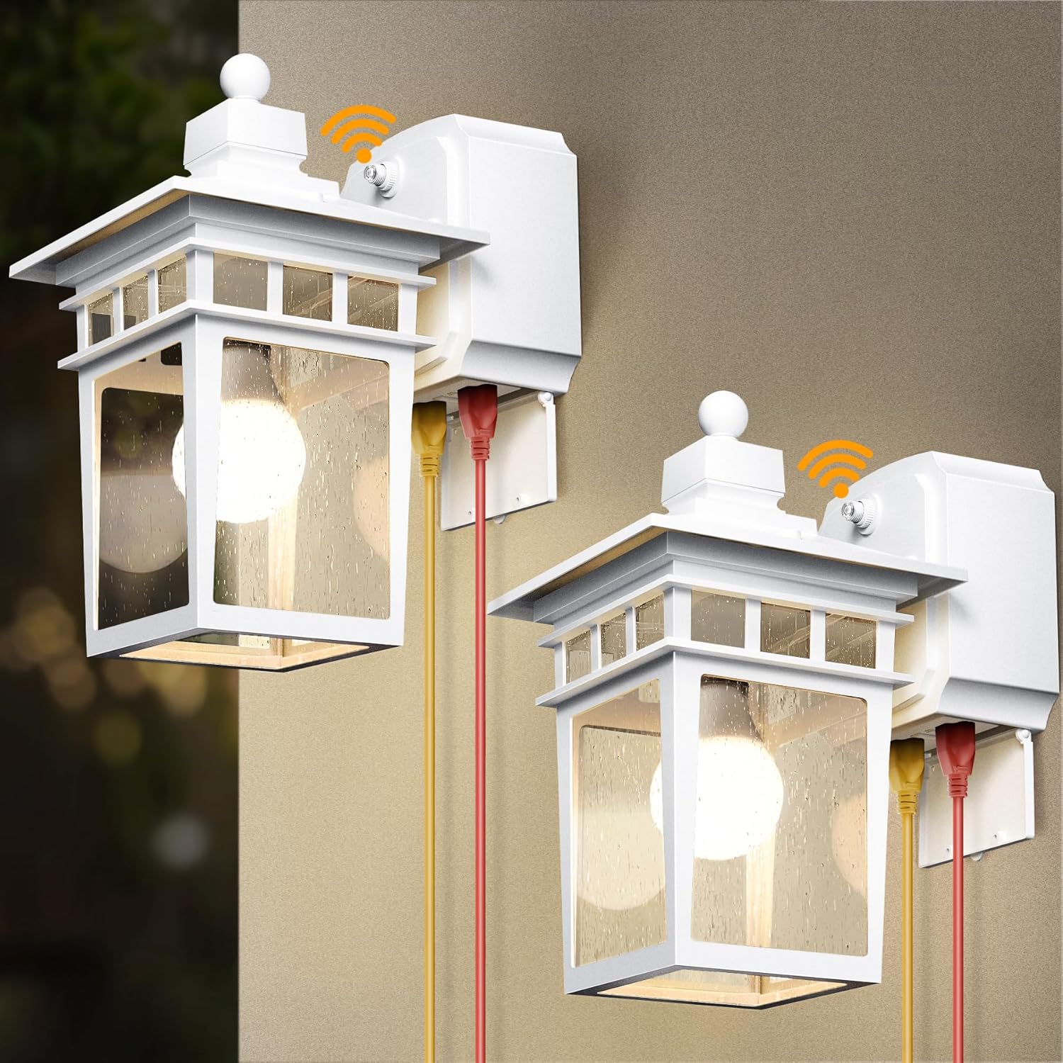 2 Pack Outdoor Light with GFCI Outlet,White Dusk to Dawn Porch Lights Outdoor Wall Light Fixture with Outlet,Aluminum Exterior Lighting Fixtures Wall Mount,Waterproof Outside Lights for House White 2-Pack