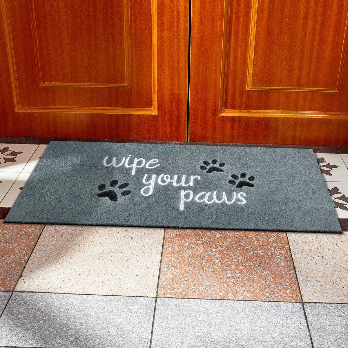 HLFMVWE Large Welcome Mat for Front Door Home Entrance Funny Doormat Wipe Your Paws Mat Outside Door Mats for Indoor Outdoor with Non Slip Light Grey 120x 45 cm - Image 3