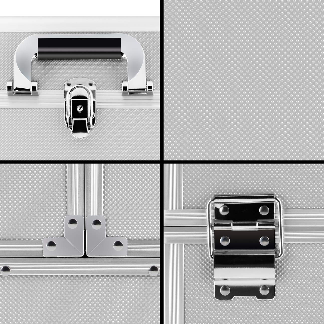 A&A Makeup Train Case - Make Up Organizer Box with Locks and 2-Deck Folding Trays Portable Storage Box Silver : Everything Else