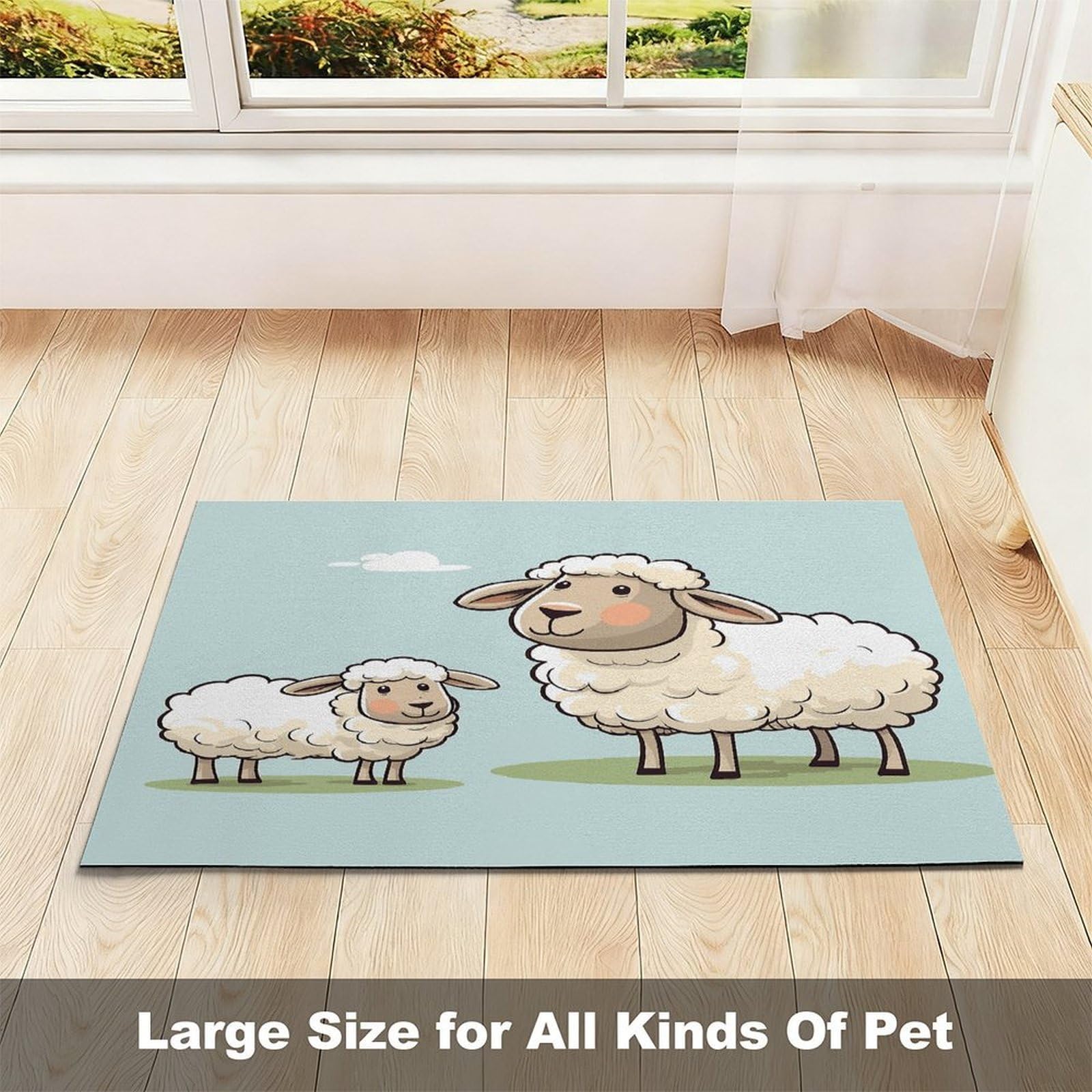 Tapis de nourriture pour chat - Motif mouton et agneau - Antidérapant - Facile à nettoyer pour la nourriture et l'eau - 43,2 x 76,2 cm
