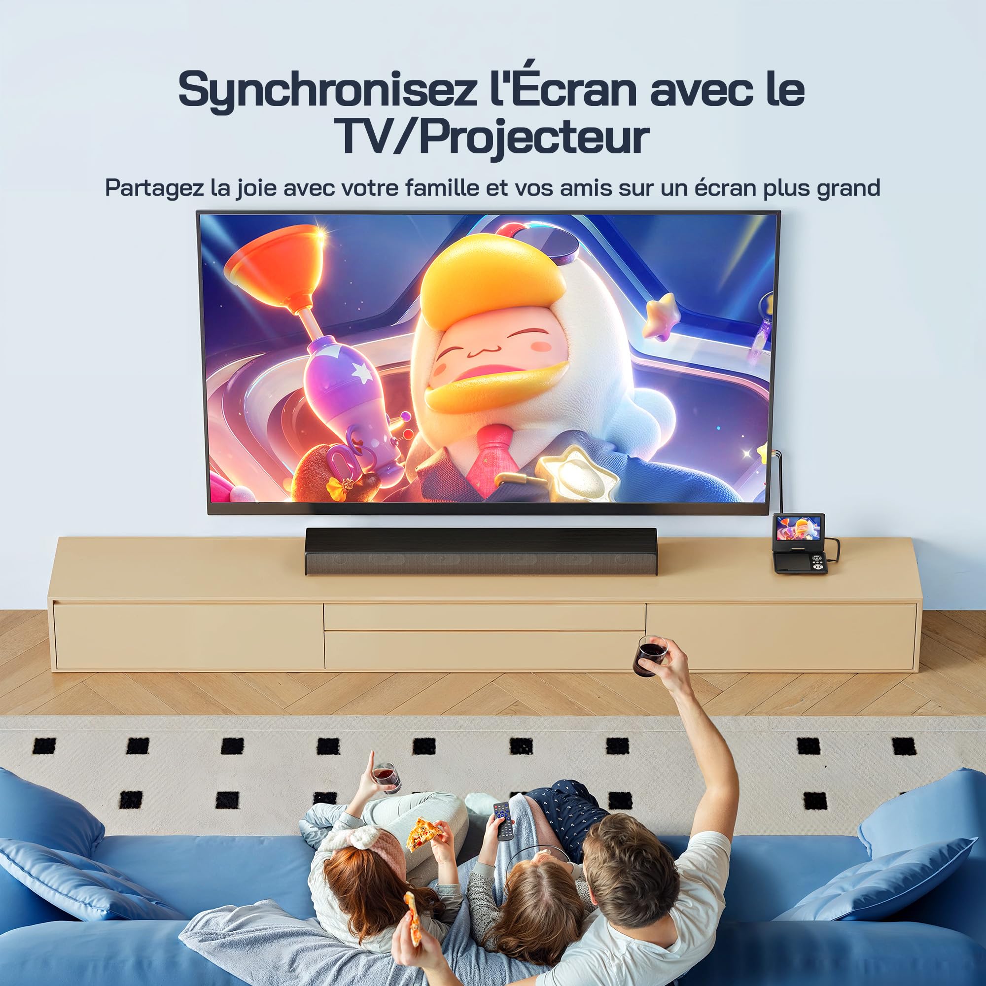 WOLFANG Lecteur DVD Portable Enfants 9,5" Écran Pivotant HD 6 Heures Autonomie USB/SD
