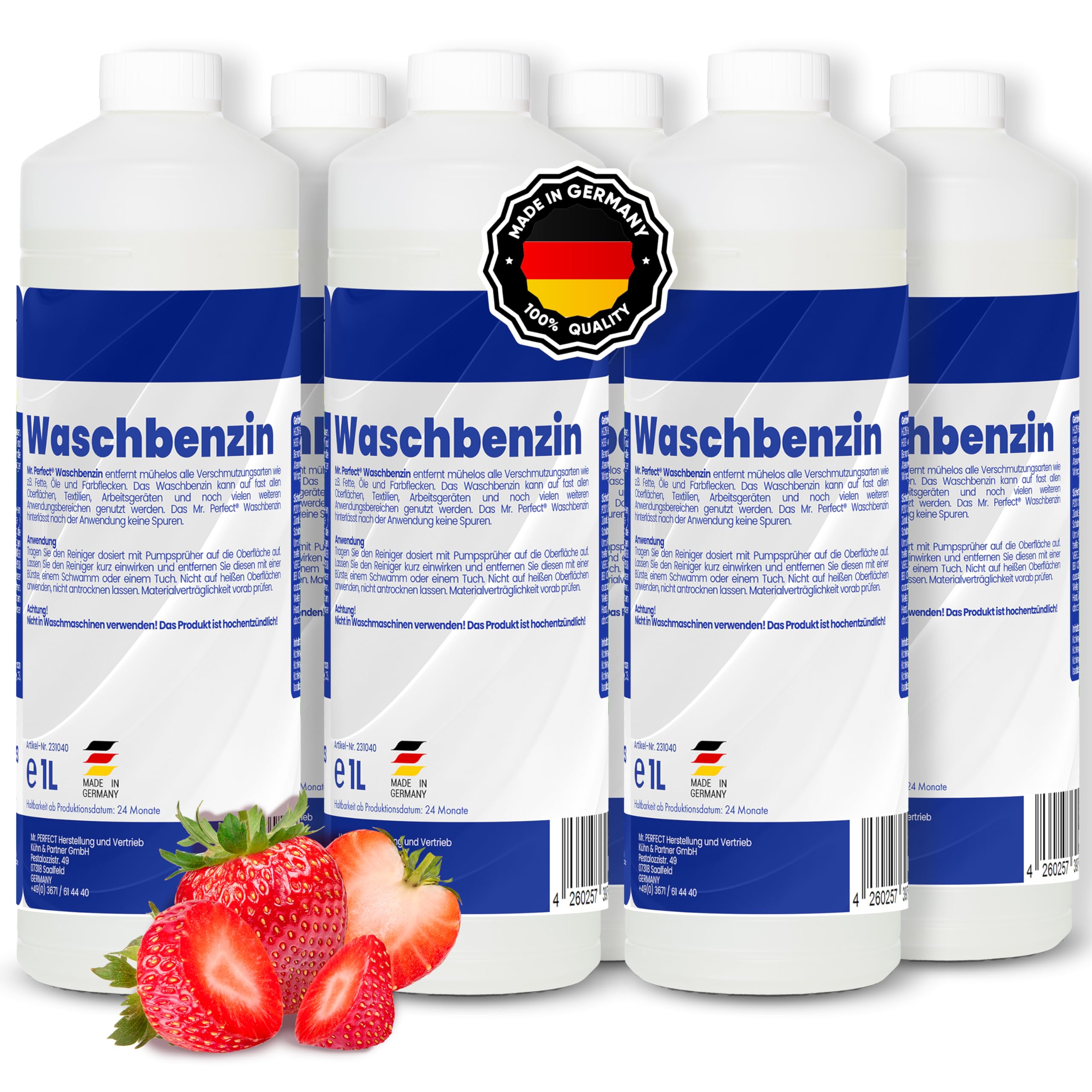 Mr. Perfect® - Waschbenzin 6x 1L - Lösungsmittel für Fleckentfernung auf Textil, Kunststoff, Oberflächen & Arbeitsgeräten - Waschbenzin Reinigungsbenzin - Benzin Reiniger