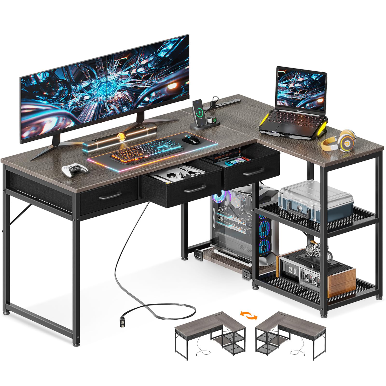 Amazon | ODK ゲーミングデスク 引き出し3杯 パソコンデスク  