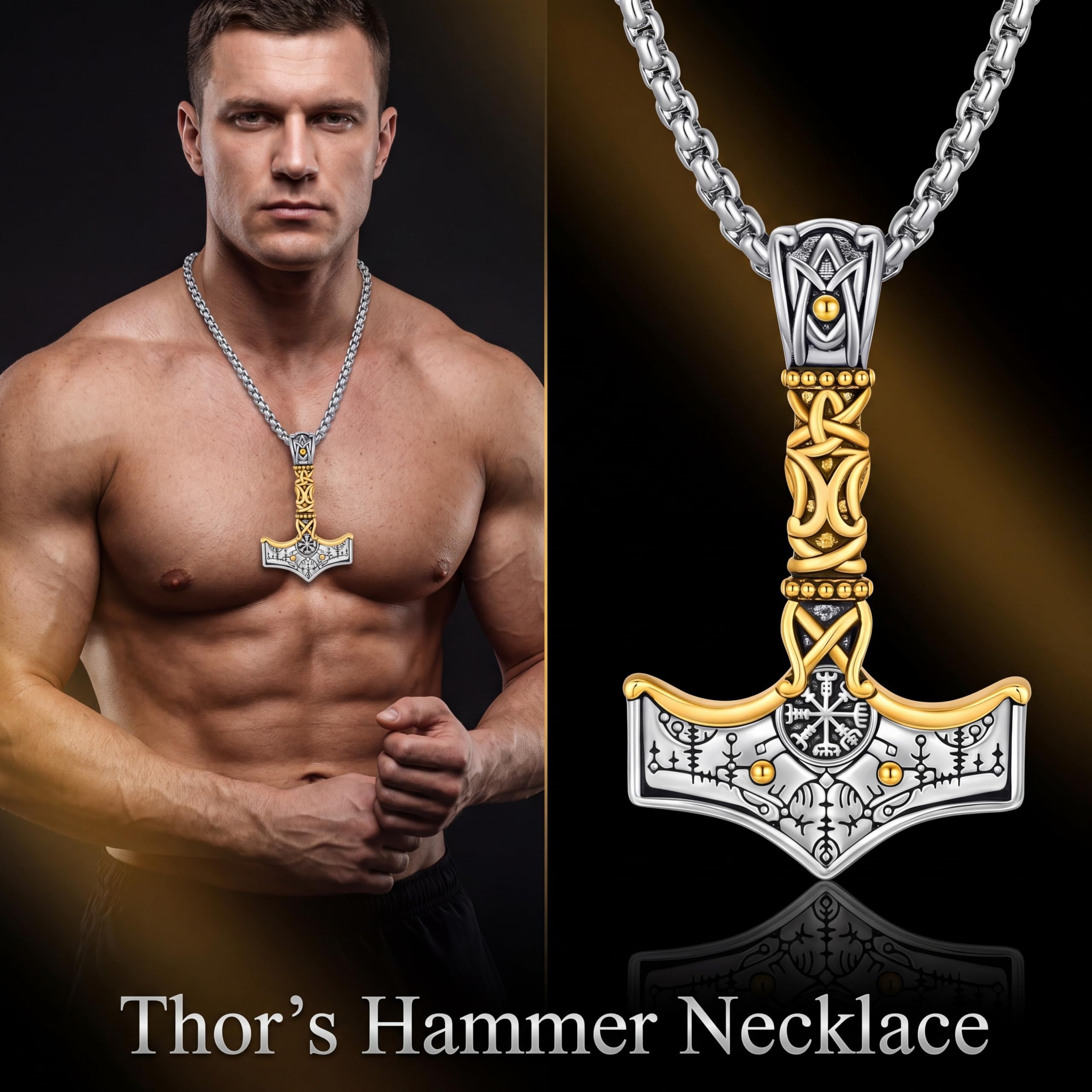 Mjölnir naszyjnik z młotkiem Thora, srebro wysokiej próby 925, łańcuszek z wisiorkiem w kształcie młota Thora, amulet celtycki, biżuteria dla mężczyzn, uniseks