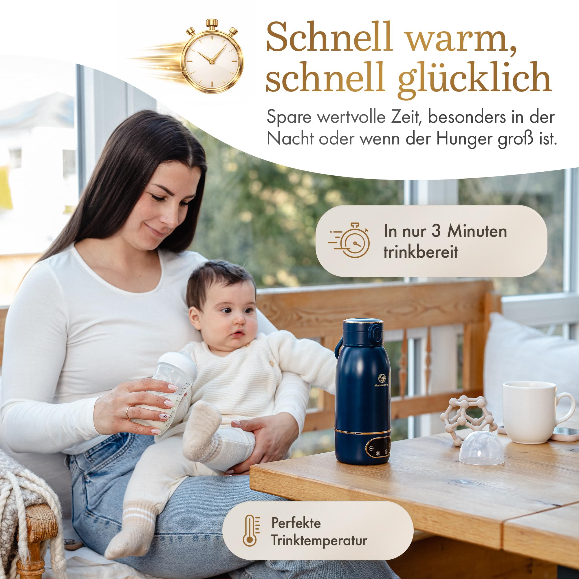 Chauffe-biberon portable pour biberons – Chauffe-biberon avec batterie pour les déplacements – Réglage précis de la température pour chauffer le lait de bébé – Chauffe-biberon compact pour les voyages