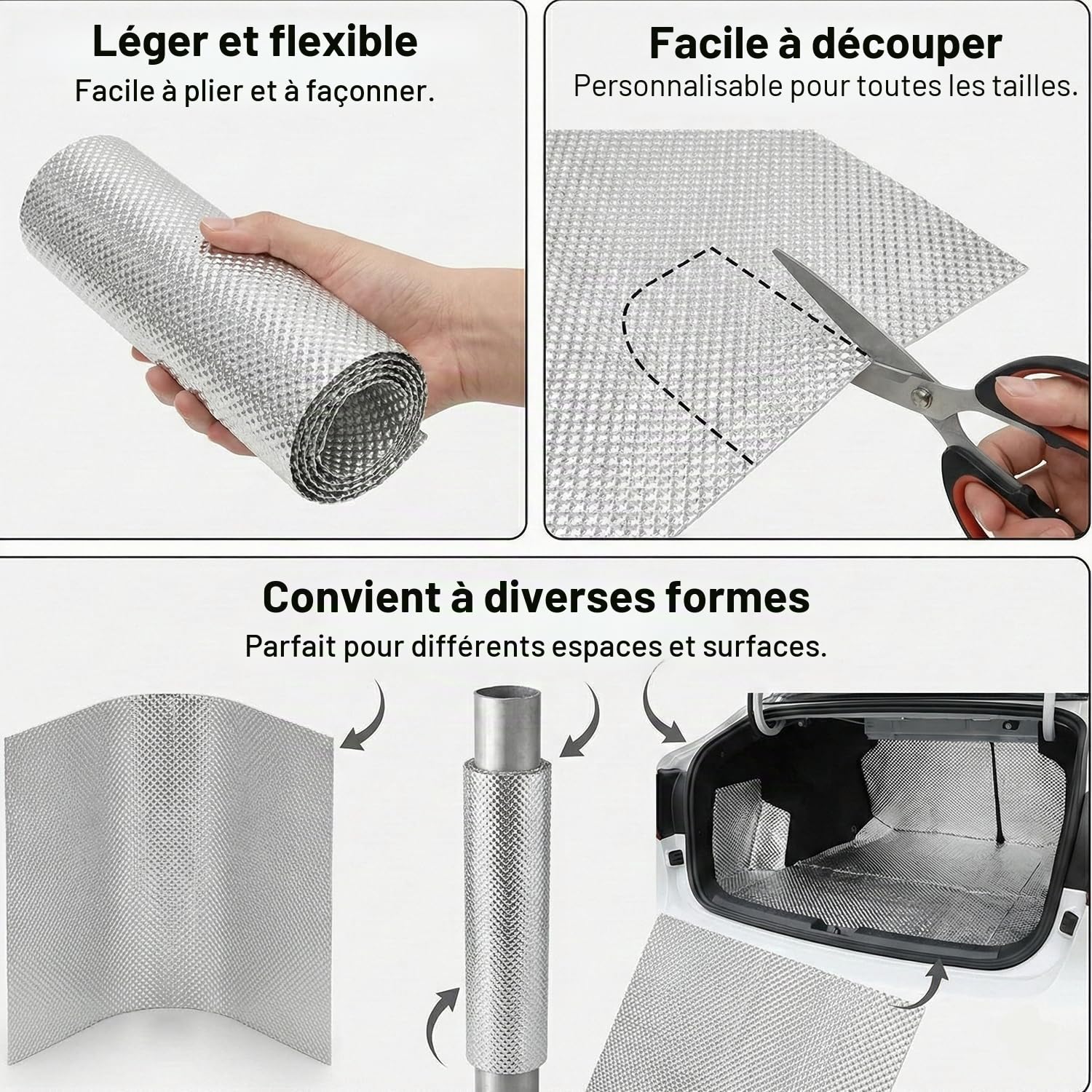 Protection thermique, plaque de protection thermique, tôle embossée de 100 cm x 40 cm, kit de réparation de protection thermique aluminisée pour véhicules, toits, fenêtres, tuyaux, etc