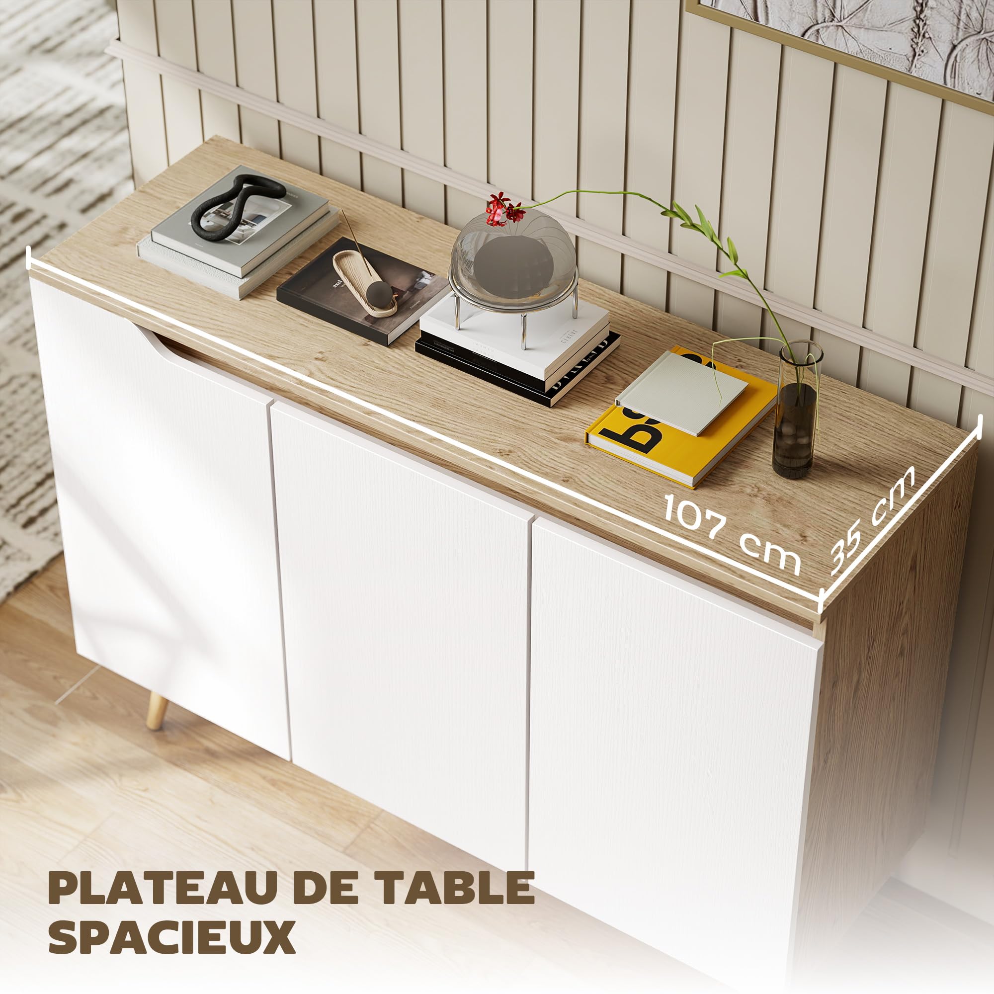 HOMCOM Buffet Salon 2 Étagères Réglables 107 x 35 x 76,5 cm Blanc et Chêne