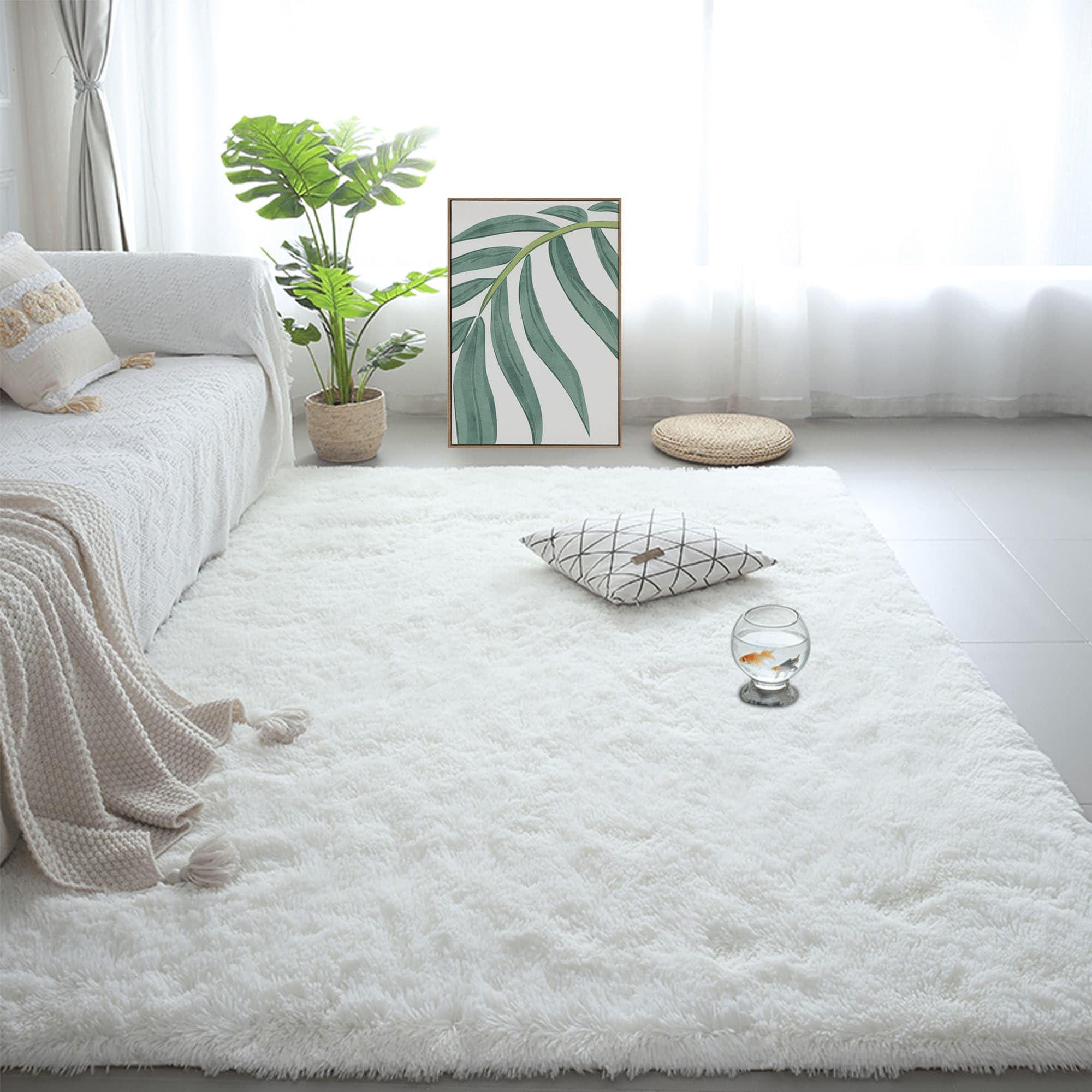 Tapis Lit Salon Lavable en Machine Blanc Grand Format Moelleux Shaggy