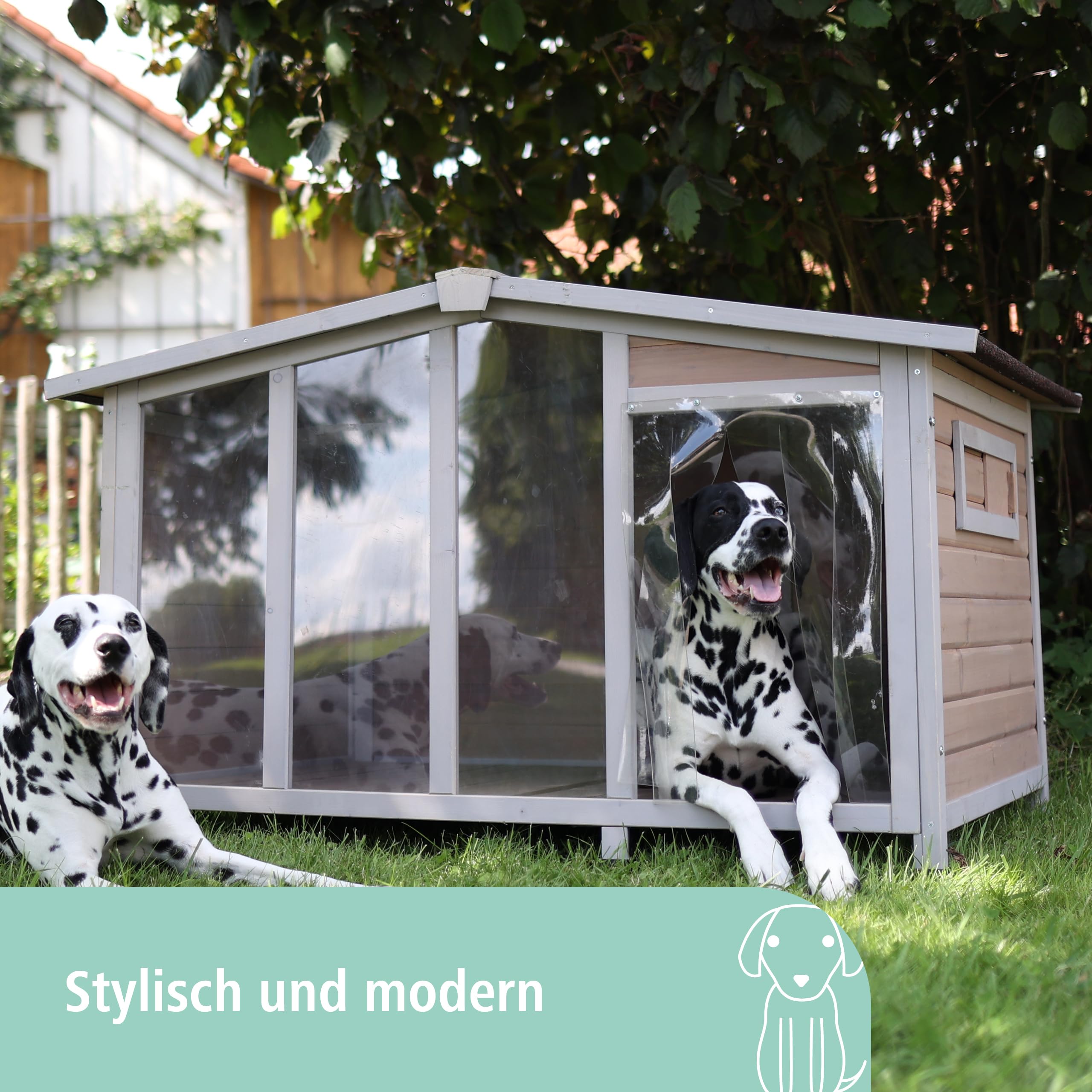 Kerbl Pet Hundehütte Overview, Hundehaus, 134x92x82cm, Holz, Kunststoff, Plexiglas, Hunde, wetterfestes Dach, 2 Schiebefenster