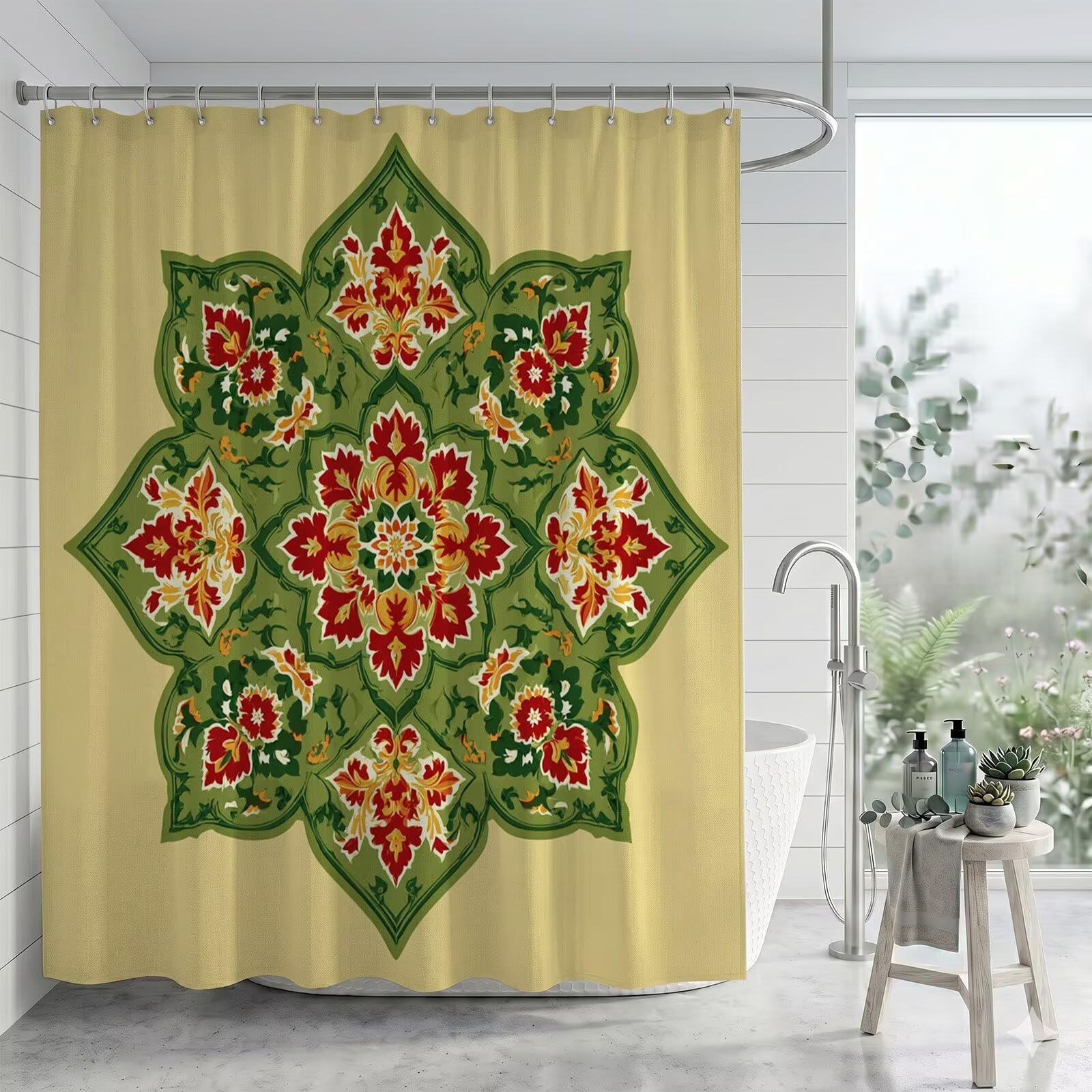 Verde Verde Simple Cortina de Ducha 300 x 200 cm Impermeable Repelente al Agua para Bañera y Baño, Cortina de Tela Poliéster Gruesa con Bajo Lastrado, Lavable a Máquina, con Anillas, Q-o740