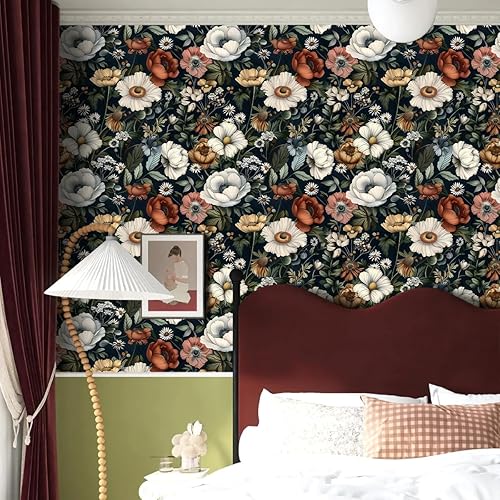 Miniatura 2 de Papel Tapiz Floral Oscuro Despegar y Pegar Papel de Contacto Vintage 16.9 pulgadas x 118.1 pulgadas Papel Tapiz Bohemio Despegar y Pegar con Flores