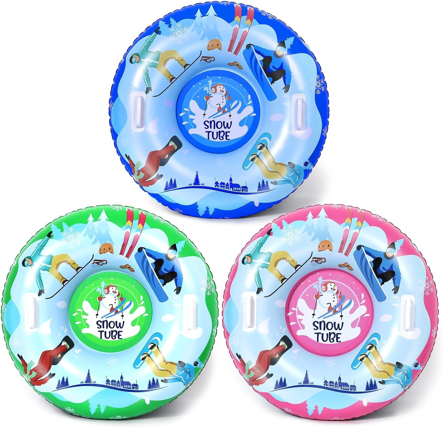 Snow Tube 36" Inflatable Snow Sled Thickened Heavy Duty Hard Bottom PVC Sleds with Handles Outdoor Winter Toys for Outdoor Sledding Sports Gift Supplies