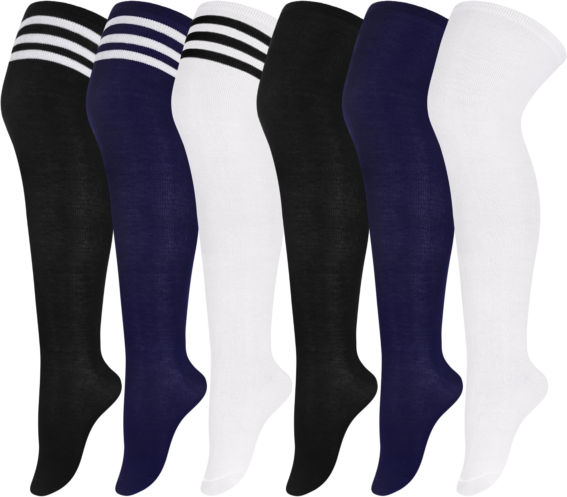 6 Pairs Plus Size Over Knee Socks Women Warm Thigh High Stockings for Daily Use, L-XXL