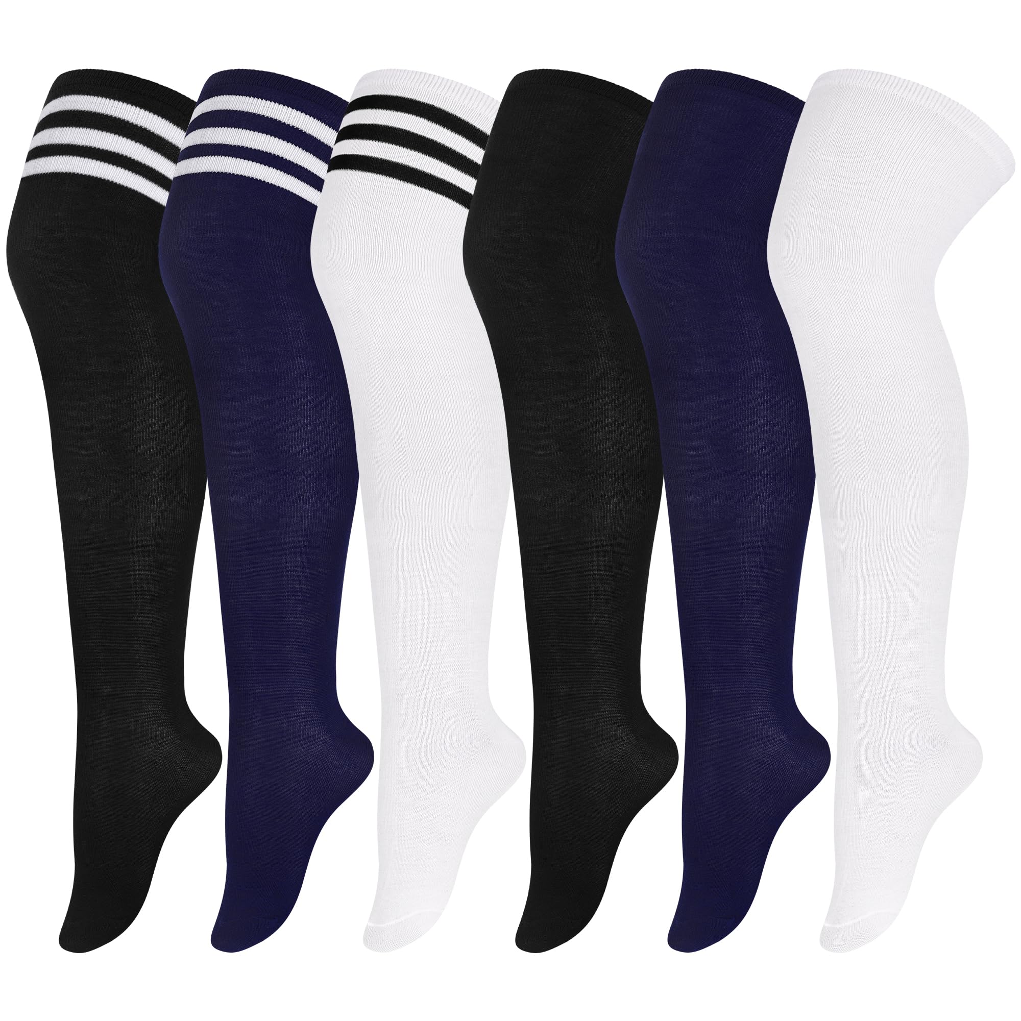 6 Pairs Plus Size Over Knee Socks Women Warm Thigh High Stockings for Daily Use, L-XXL
