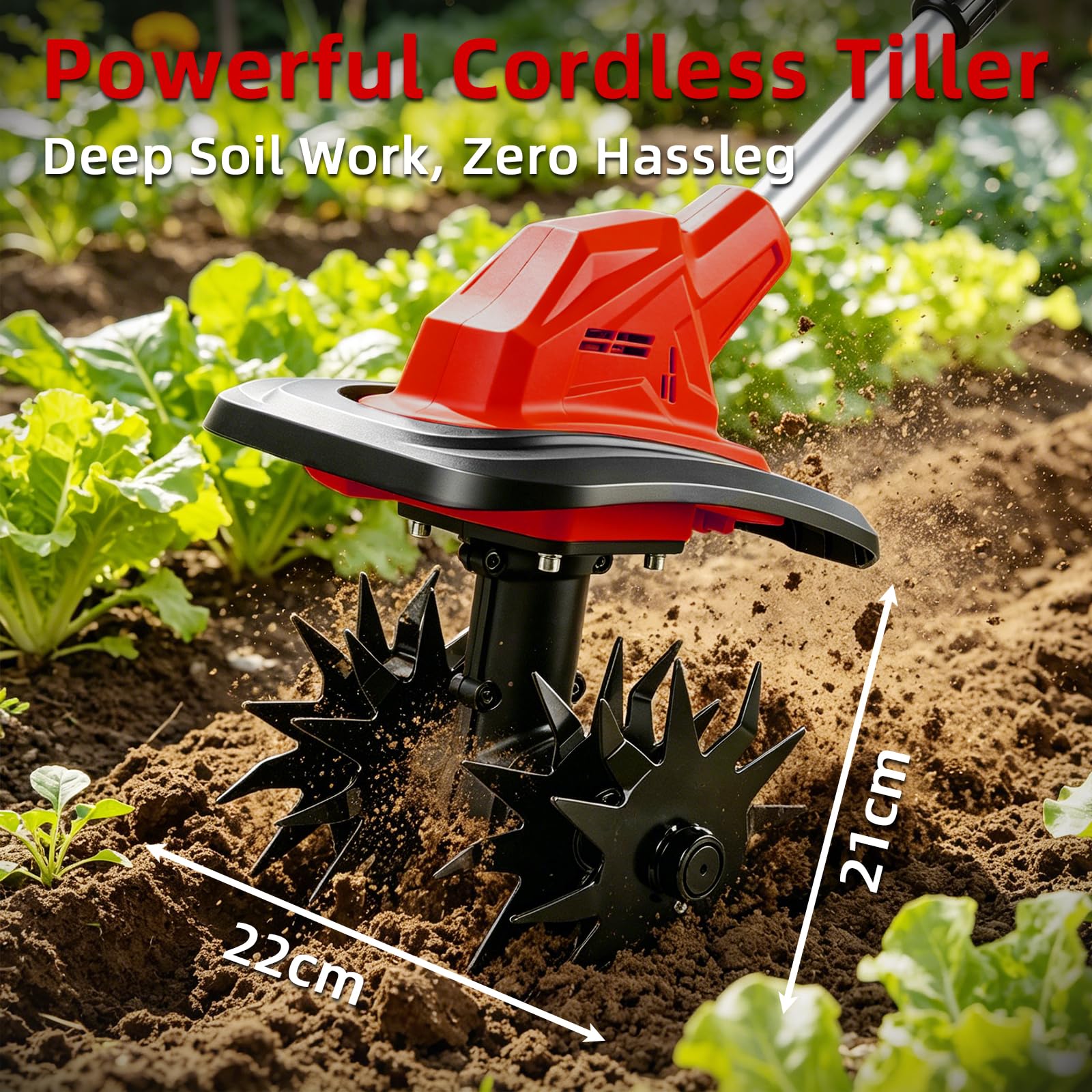 Akumulatorowa motyka kompatybilna z akumulatorem Milwaukee 18V, składana glebogryzarka ogrodowa o szerokości roboczej 22 cm i głębokości roboczej 17 cm, bezszczotkowa elektro-motyka do małych grządek