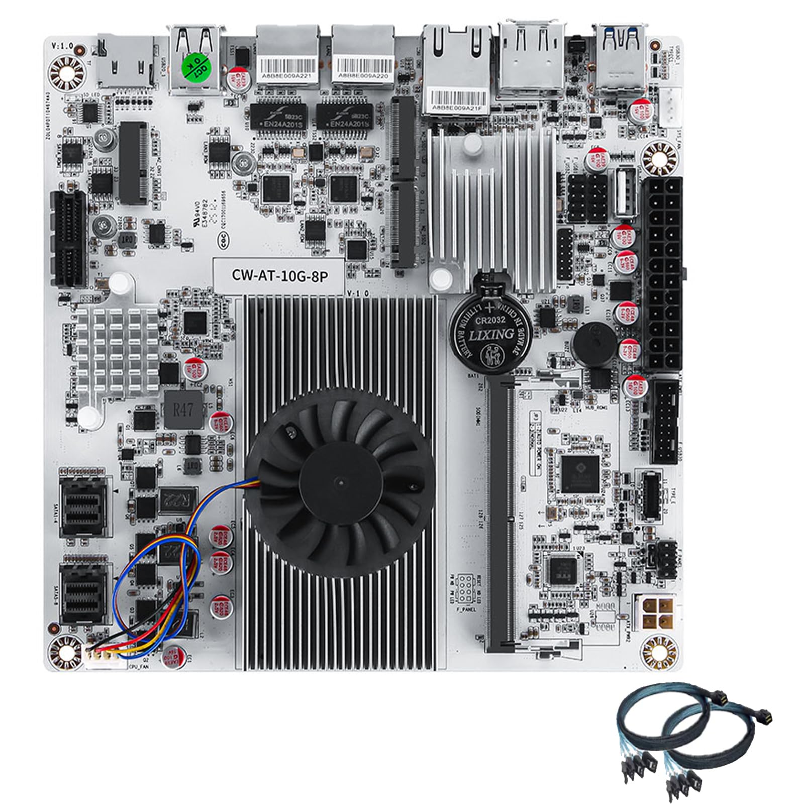 10GbE N150 N355 NAS Motherboard, 8 Bay mainboard mit CPU mit 10GbE RJ45, Mini ITX Mainboard in Weiß, 2X NVMe, Dual 2.5GbE LAN, M.2 WiFi, DDR5, USB-C, PCIe x1, NO RAM NO SSD (N150+2XSFF-8643-4SATA)