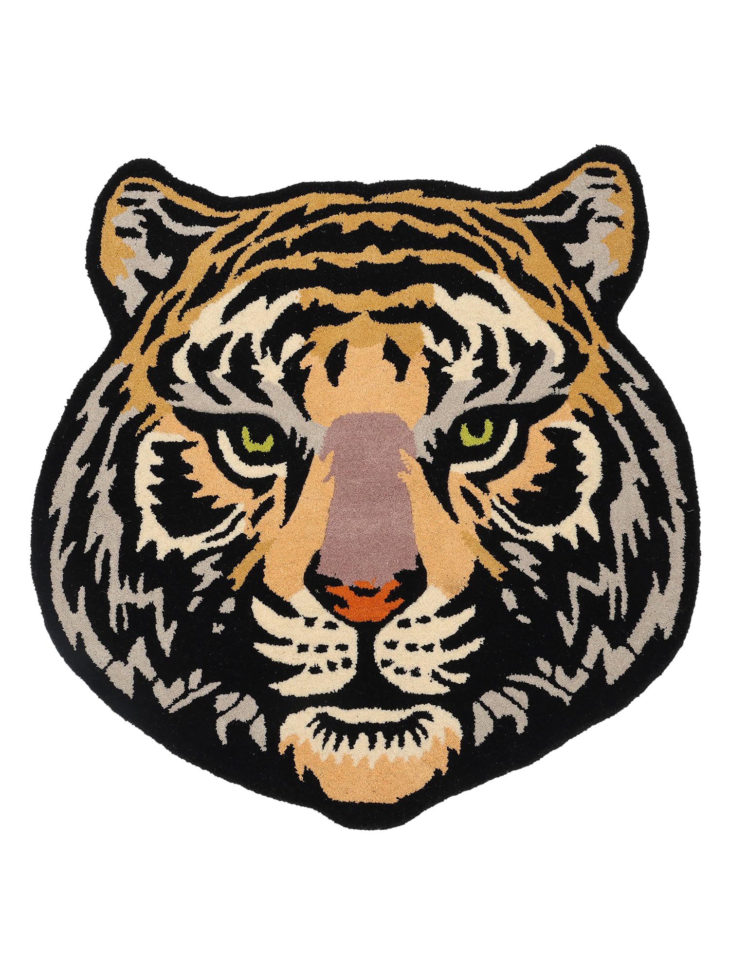 Exotic India Yogic Asana Mat for Home Decorative Living Room Hand Tufted Tiger Face Shape | Foldable Yoga & Japa Floor Spread From Mirzapur | Animal Shape Floor Mat-image-46