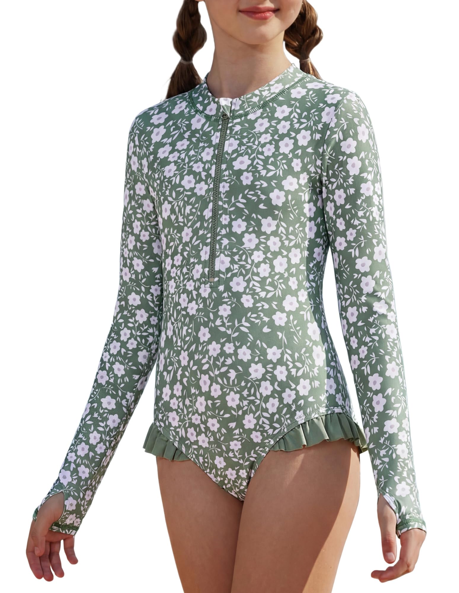 GRACE KARIN Girls One Piece Swimsuits Long Sleeve Bathing Suits Swimwear 5-14Y