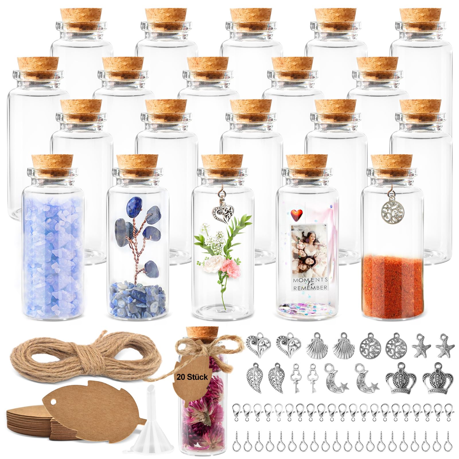 Samulee Omsscun 20 Pieces Small Glass Bottles with Cork Lids 30 Milliliters, Mini Jars with Stoppers, Wish Bottles with Cork for Wedding Favours,DIY Crafts