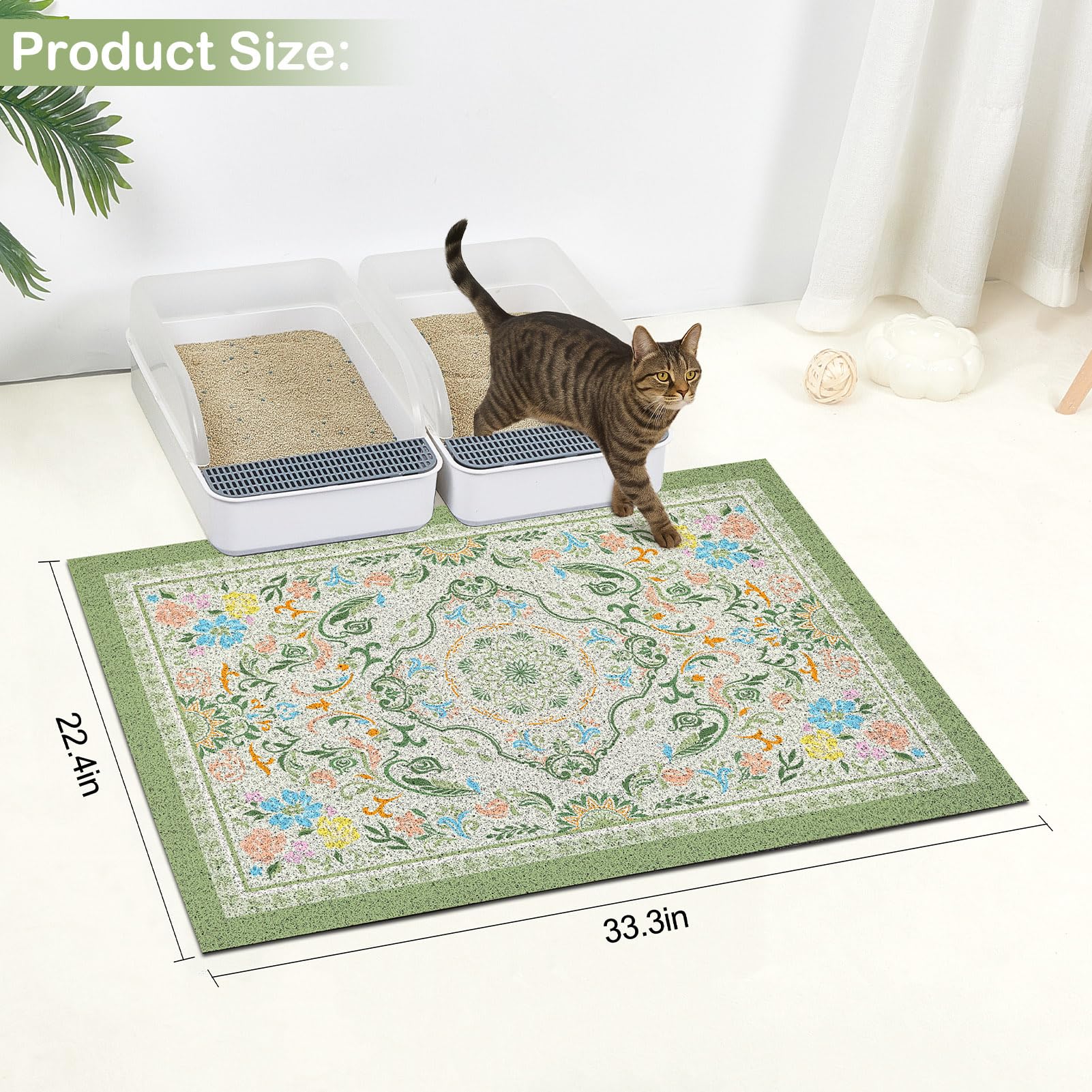 Glittme Cat Litter Mat with Non-Slip Bottom Litter Box Mat 33"X22" Litter Trapping Mat Easy to Clean Washable Cat Food Mat for Kitty,L - image 2