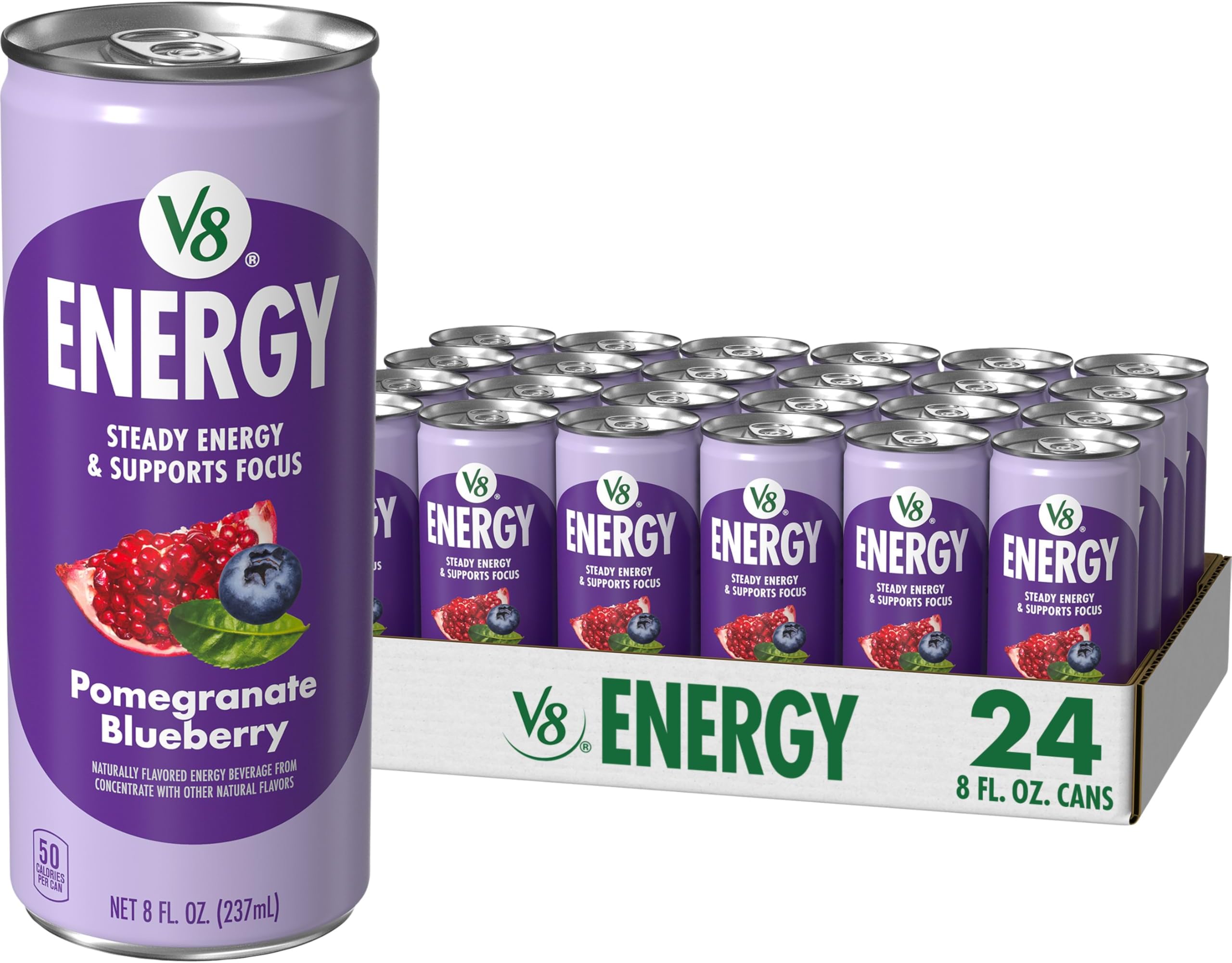 V8 Energy Pomegranate Blueberry Energy Drink, 8 fl oz Can (24 Pack)