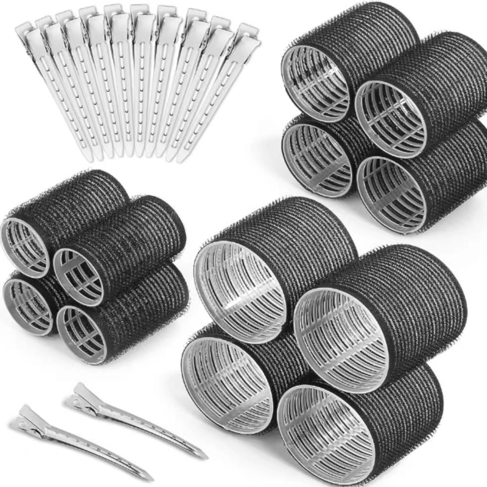 Rayyan Thermal Rollers, Jumbo Curlers With Clips Set for Long, Medium, Short Hair - Self Grip for Volume (12 Curling Irons, 12 Clips)