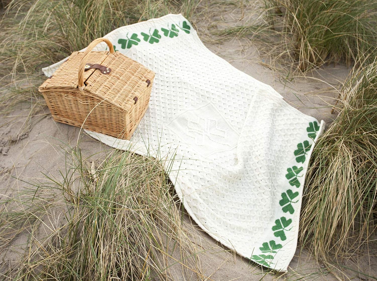 Irish Shamrock Blanket Cable Knit 100% Merino Wool Couch Throw Made in Ireland