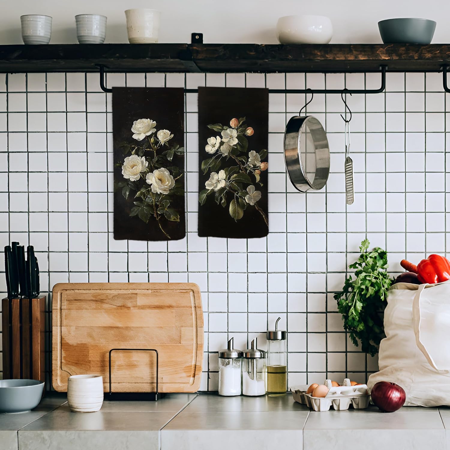 Vintage Moody Floral Kitchen Dish Towels 16x24 Inch Set of 2, Retro Dark Academia Cottagecore Floral Botanical Decorative Hand Towel Tea Towels for Kitchen Bathroom - Image 5