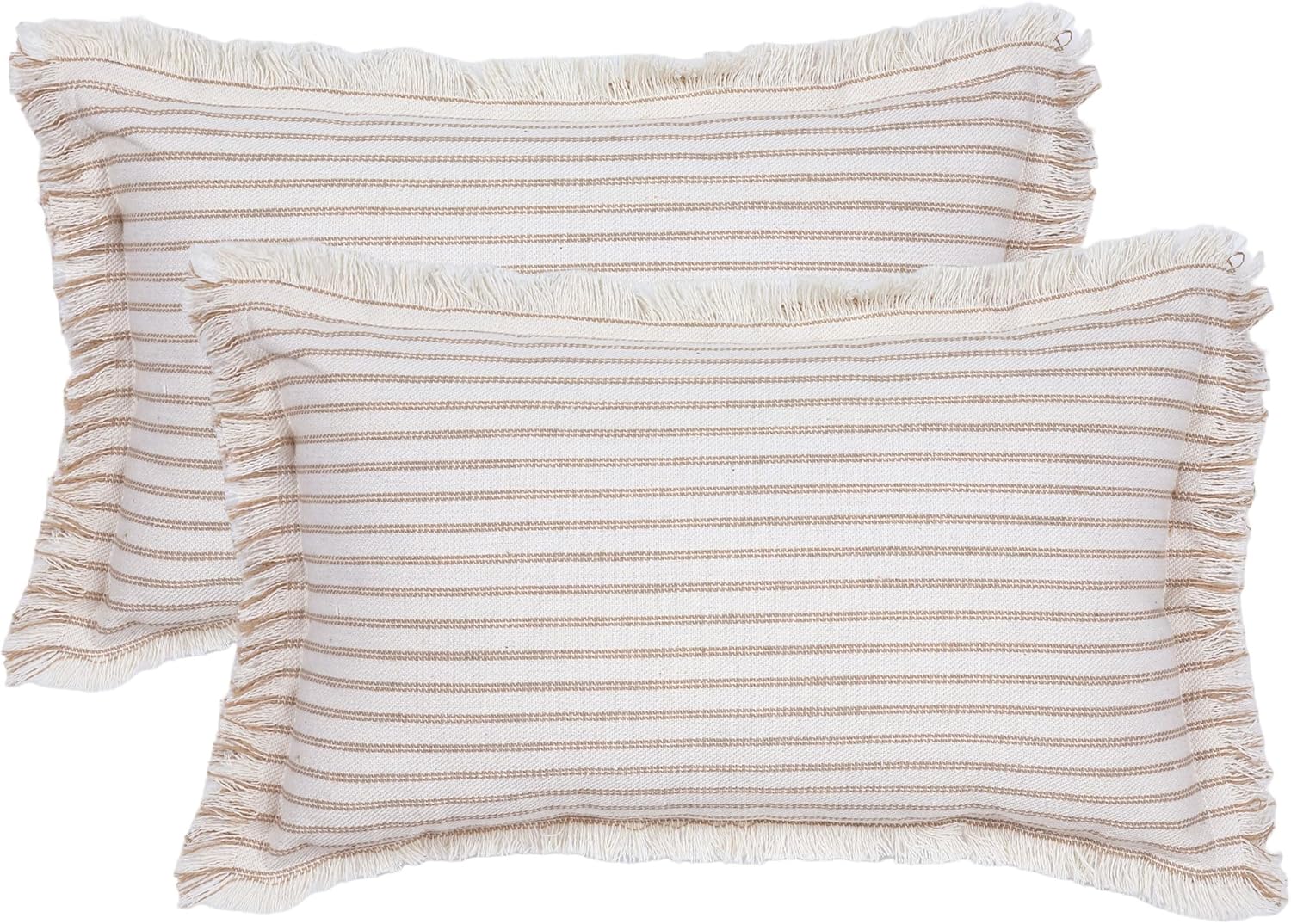 BOYSUM Linen Fringed Decorative Pillow Covers 12x20 for Bed
