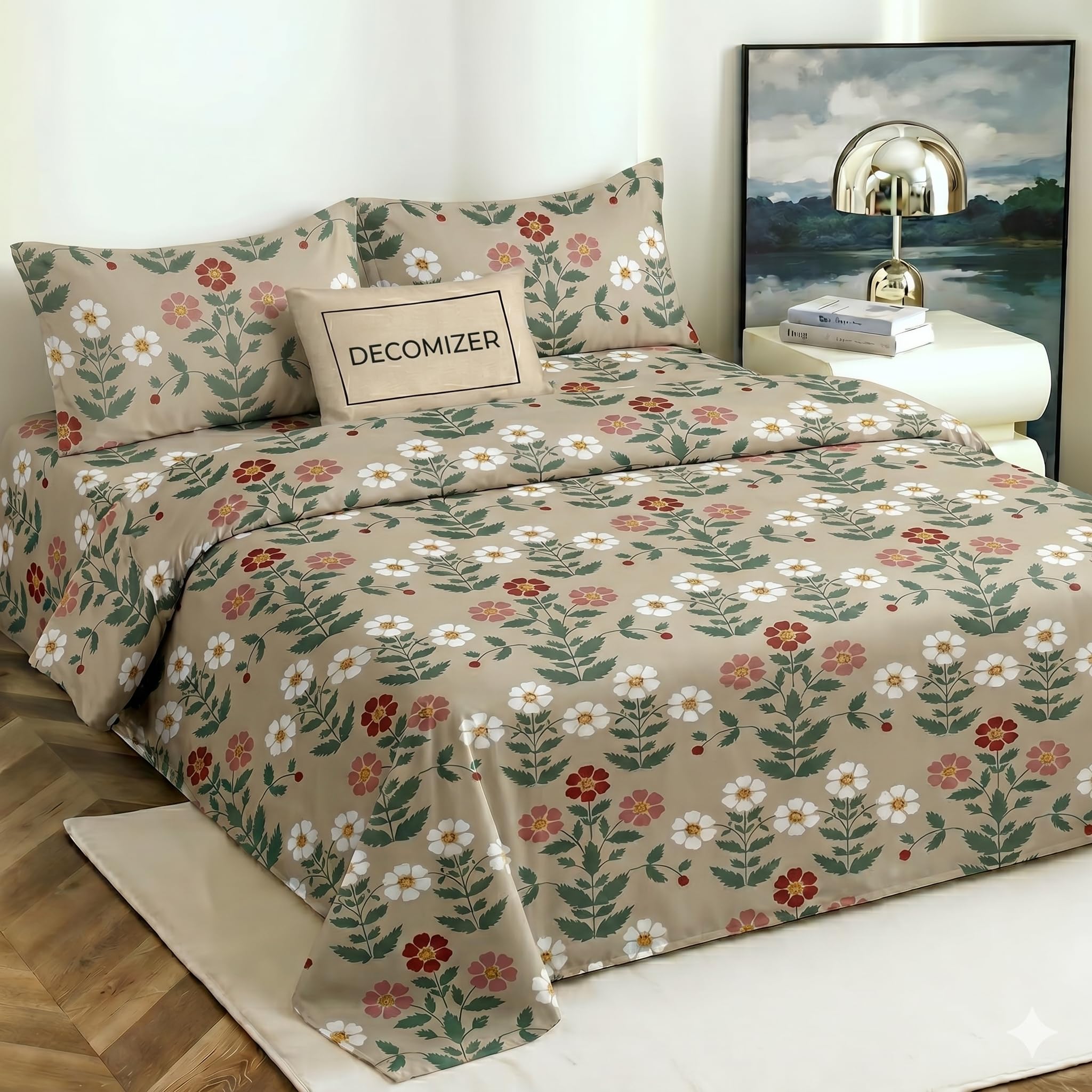 DECOMIZER AquaDamasFlower Bed Sheet Set - Soft Cotton -5 DECOMIZER AquaDamasFlower Bed Sheet Set - Soft Cotton -5