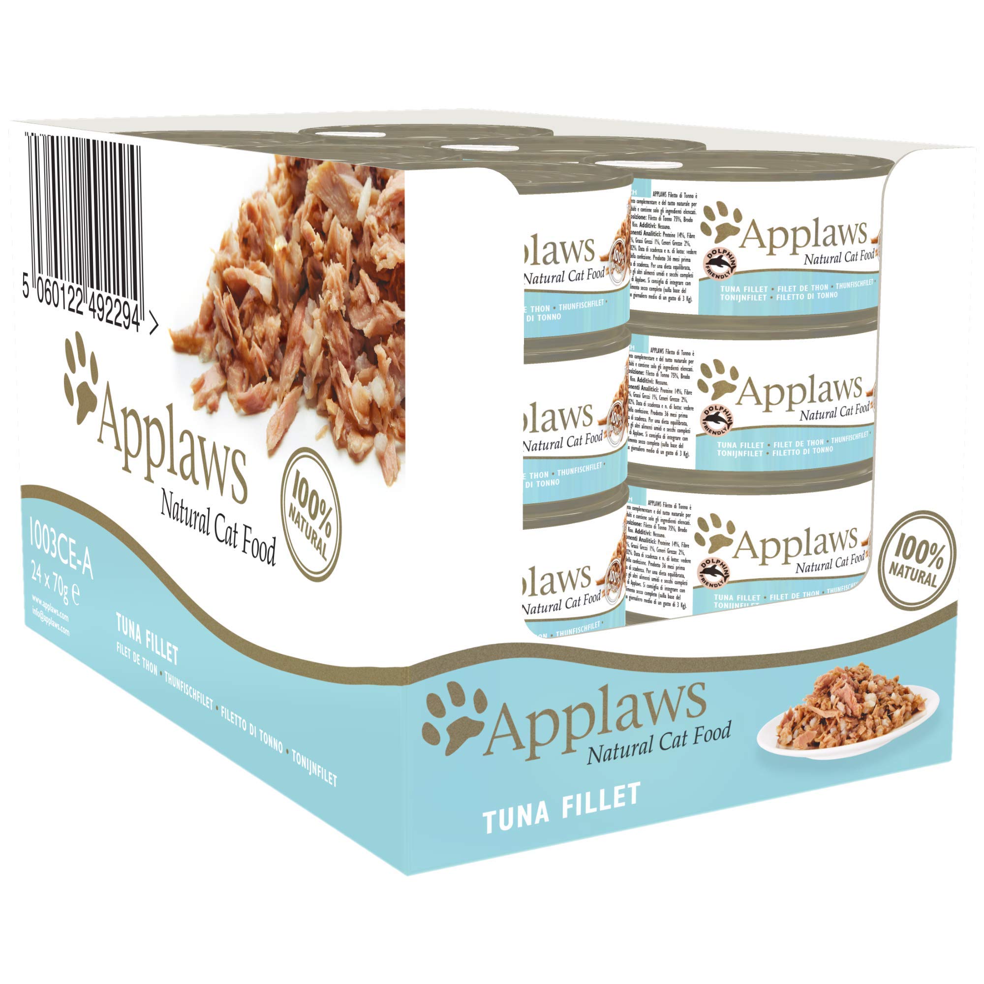 Bundle of Applaws 100% Natural Filete de Atún Comida húmeda en caldo - 24 latas de 70g + Comida húmeda de Pechuga de Pollo 100% Natural de Applaws para gatos adultos en caldo - 24 latas de 70g