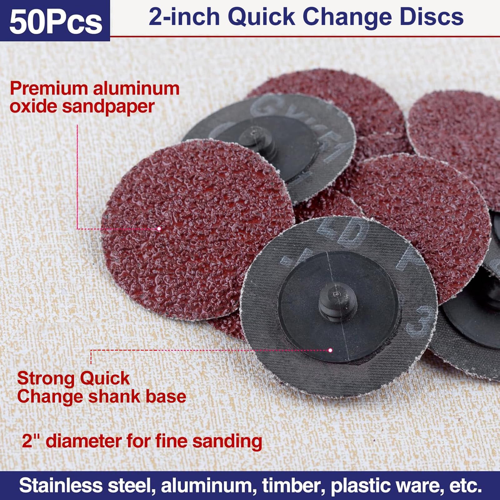SPEEDWOX 50Pcs 2 pulgadas 36 Grit discos de cambio rápido recubierto de óxido de aluminio accesorios de molino de moldeo de papel de lija de óxido de aluminio discos de lijado de cambio