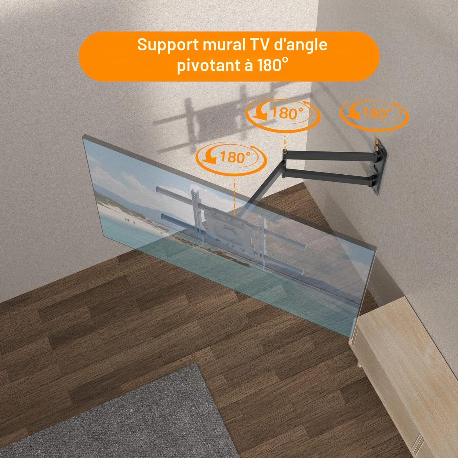 Support Mural TV pour Téléviseurs 32-75 Pouces, Support Mural TV Longue Portée avec Extension Lisse 710mm, Support Mural Universel pour Téléviseur jusqu'à 45kg, VESA 600x400mm