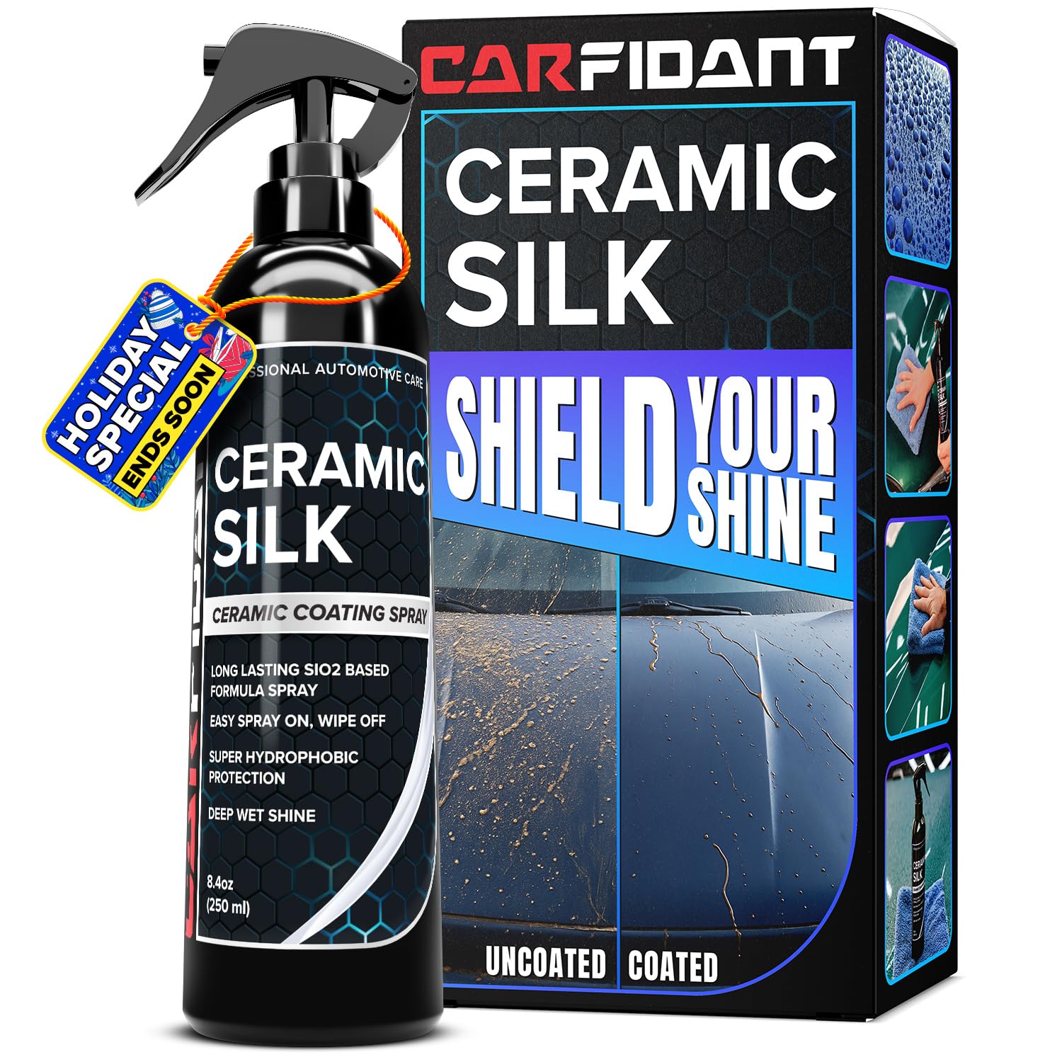 Carfidant Ceramic Silk - Ceramic Coating Spray - High Gloss, Hydrophobic Protection & Chemical Resistance for Cars, RVs & Boats - Long-Lasting Shine & Durability for Exterior Detailing - 8 fl. Oz.