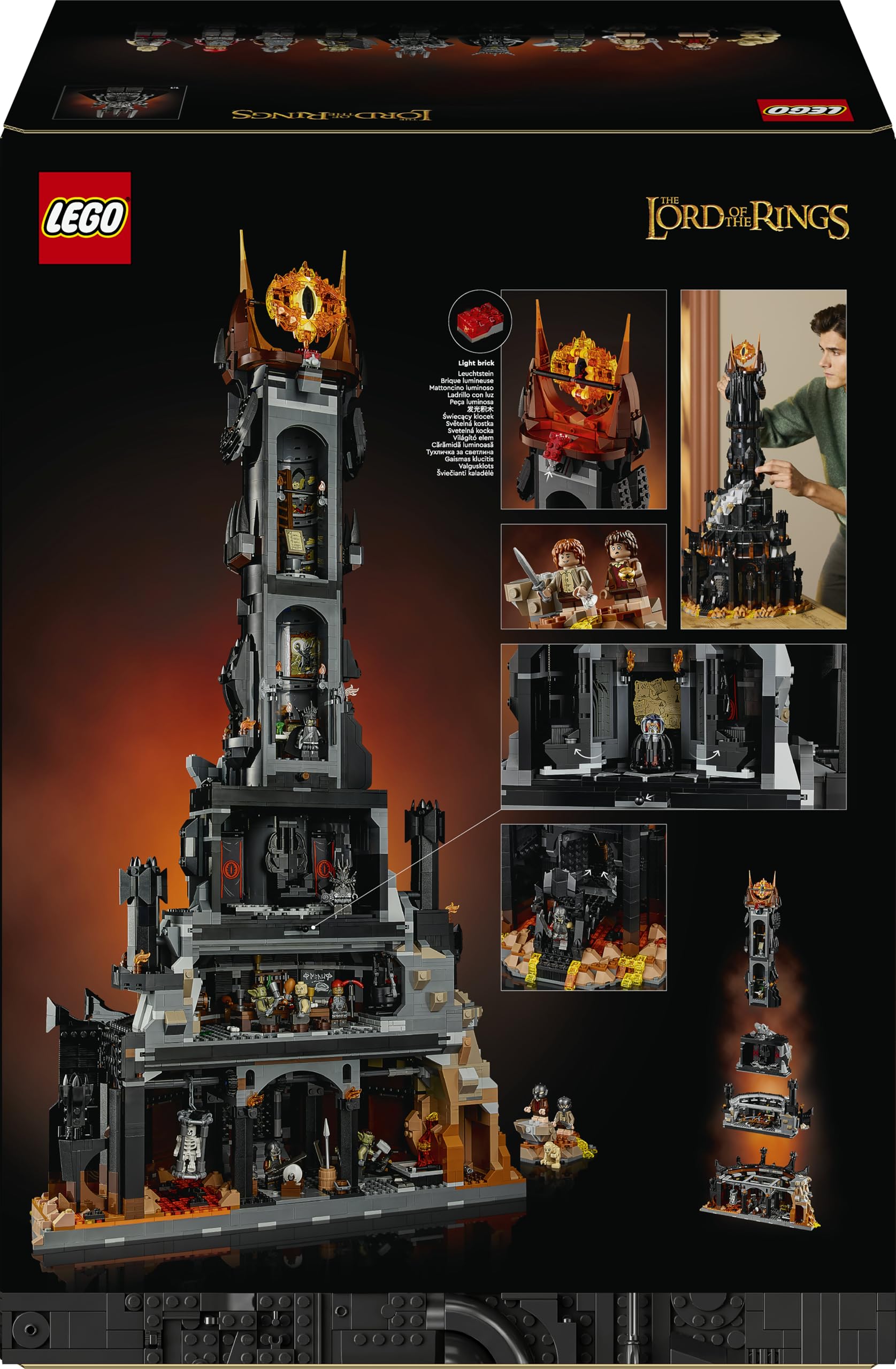 LEGO Icons Le Seigneur des Anneaux : Barad-dûr - Set de Construction de la forteresse - Idée de Cadeau pour Adultes - Minifigurines de Sauron, Frodon, Sam, Gollum, Gothmog et des Orcs 10333