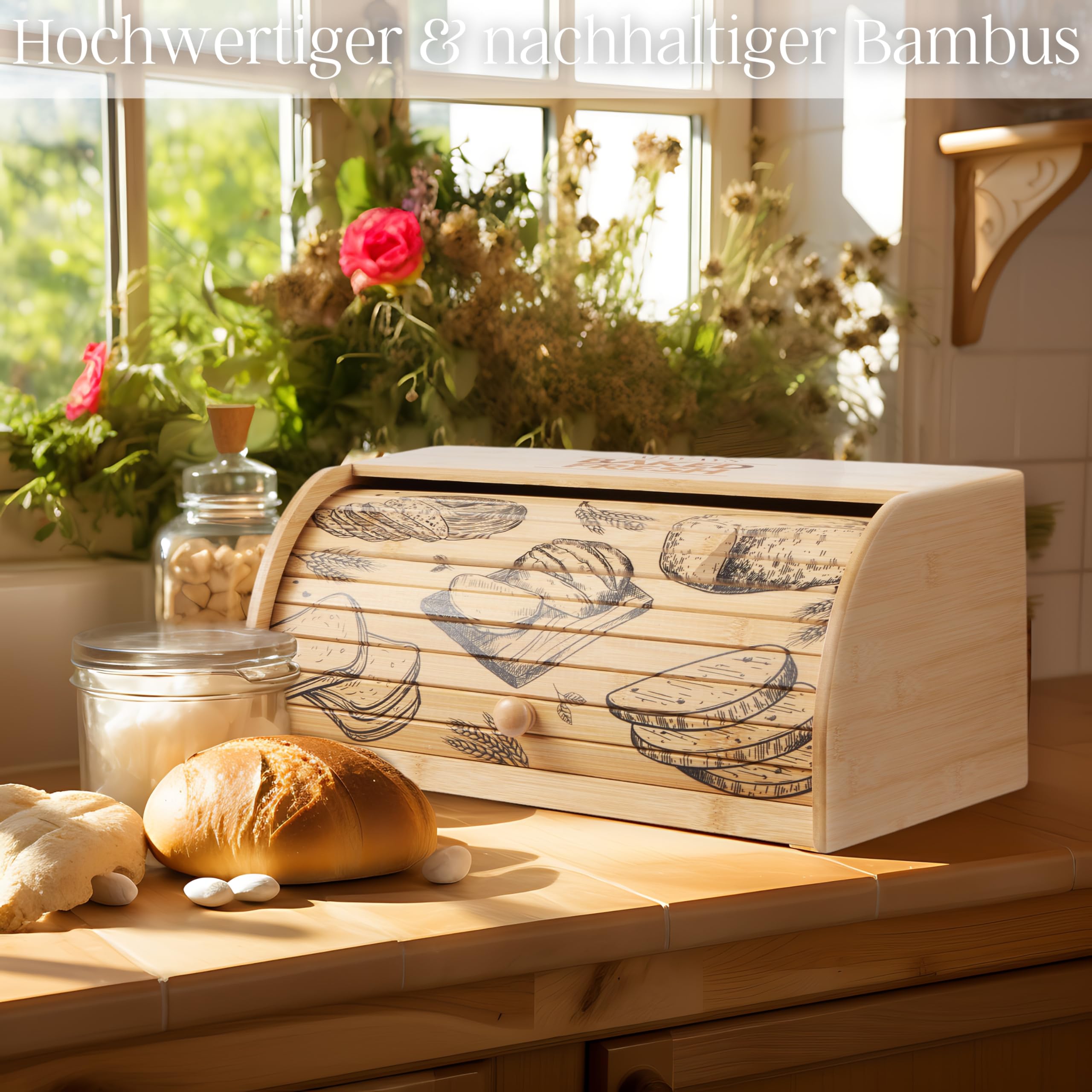 ecosa Cassetta Porta Pane in Bambù Sostenibile con Coperchio a Rotolo