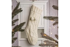 Oversized Festive Glitzhome White Knit Christmas Stocking with Snowy Pompom