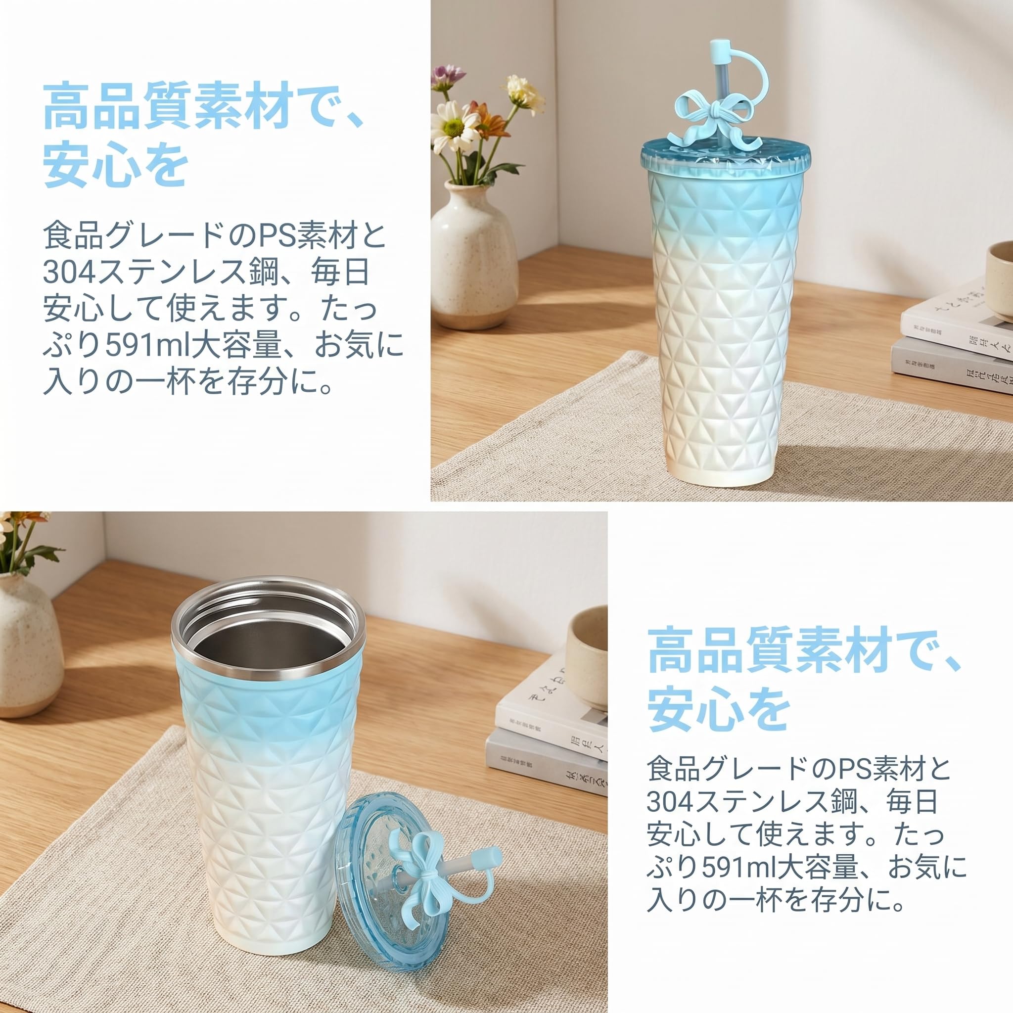 Amazon.co.jp: 591ml ダイヤモンドパターン ステンレス タンブラー 